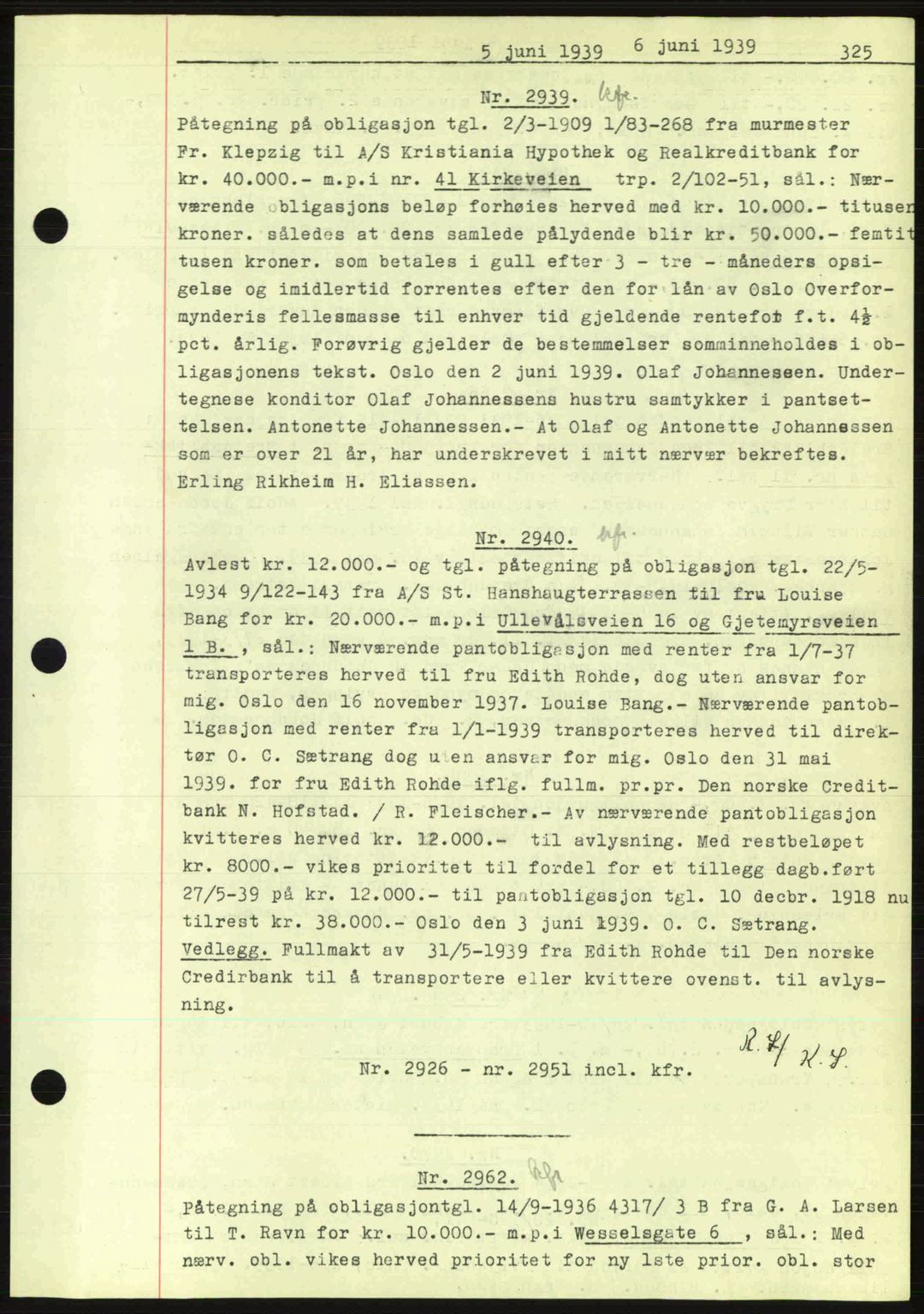 Oslo byskriverembete, AV/SAO-A-10227/G/Gb/Gbb/Gbbe/L0003: Mortgage book no. VB12, 1938-1940, Diary no: : 2939/1939