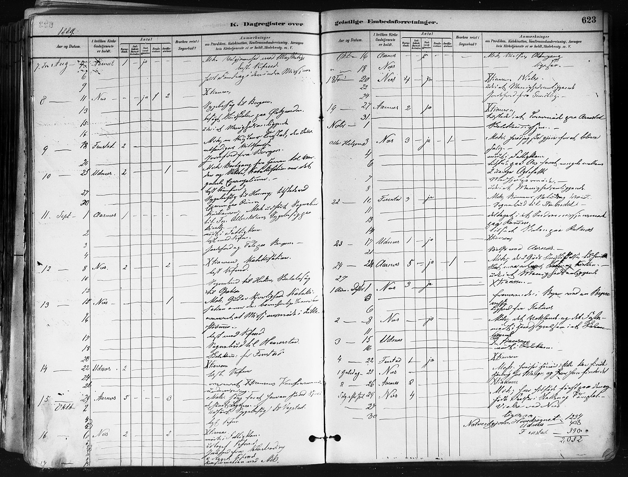 Nes prestekontor Kirkebøker, AV/SAO-A-10410/F/Fa/L0010: Parish register (official) no. I 10, 1883-1898, p. 623