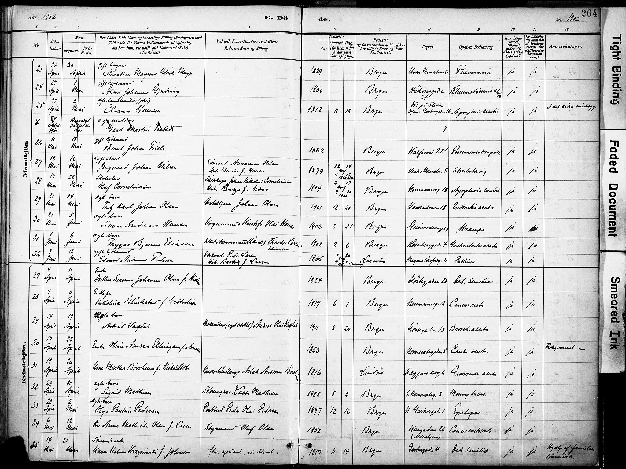 Domkirken sokneprestembete, SAB/A-74801/H/Haa/L0043: Parish register (official) no. E 5, 1882-1904, p. 264