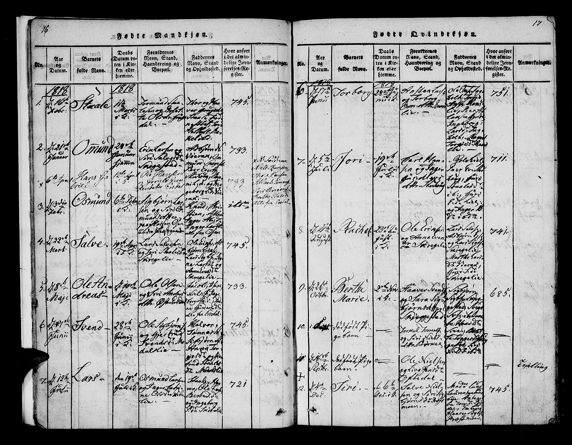 Bakke sokneprestkontor, SAK/1111-0002/F/Fa/Faa/L0003: Parish register (official) no. A 3, 1815-1835, p. 16-17
