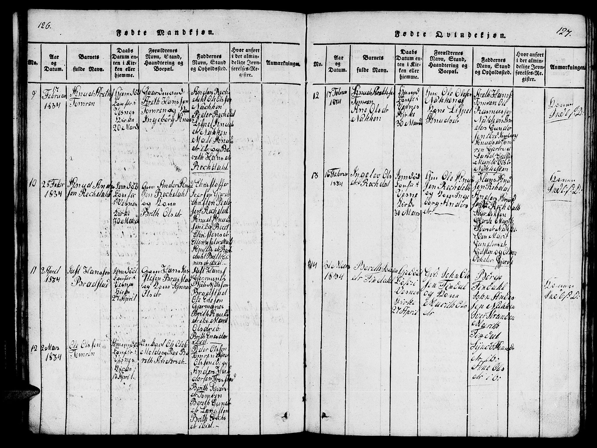 Ministerialprotokoller, klokkerbøker og fødselsregistre - Møre og Romsdal, AV/SAT-A-1454/539/L0535: Parish register (copy) no. 539C01, 1818-1842, p. 126-127