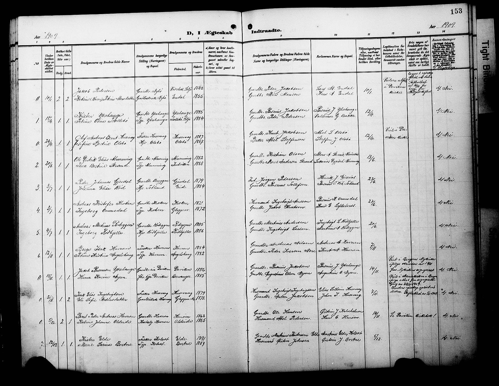 Davik sokneprestembete, AV/SAB-A-79701/H/Hab/Habc/L0003: Parish register (copy) no. C 3, 1907-1929, p. 153