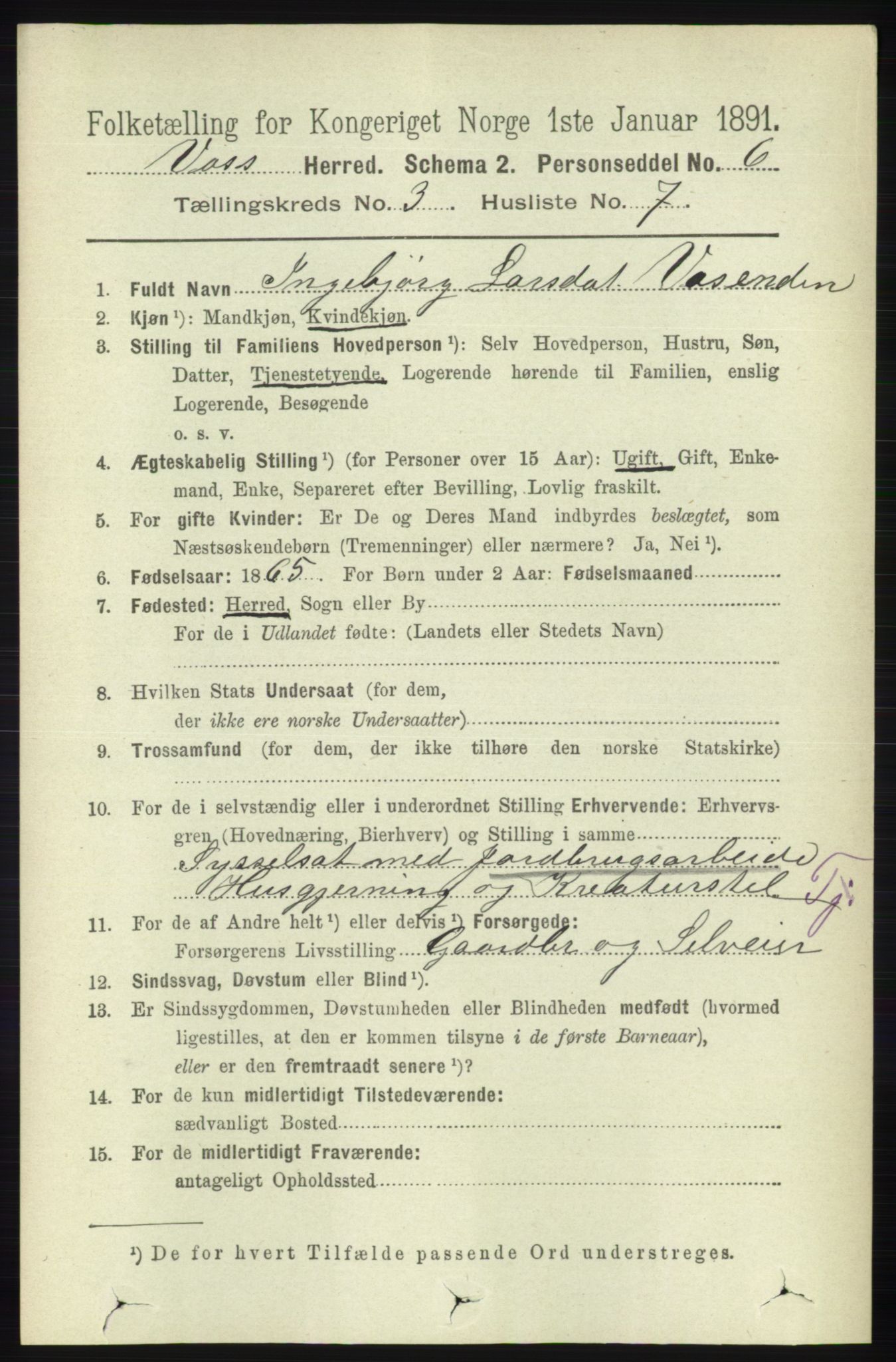 RA, 1891 census for 1235 Voss, 1891, p. 1223