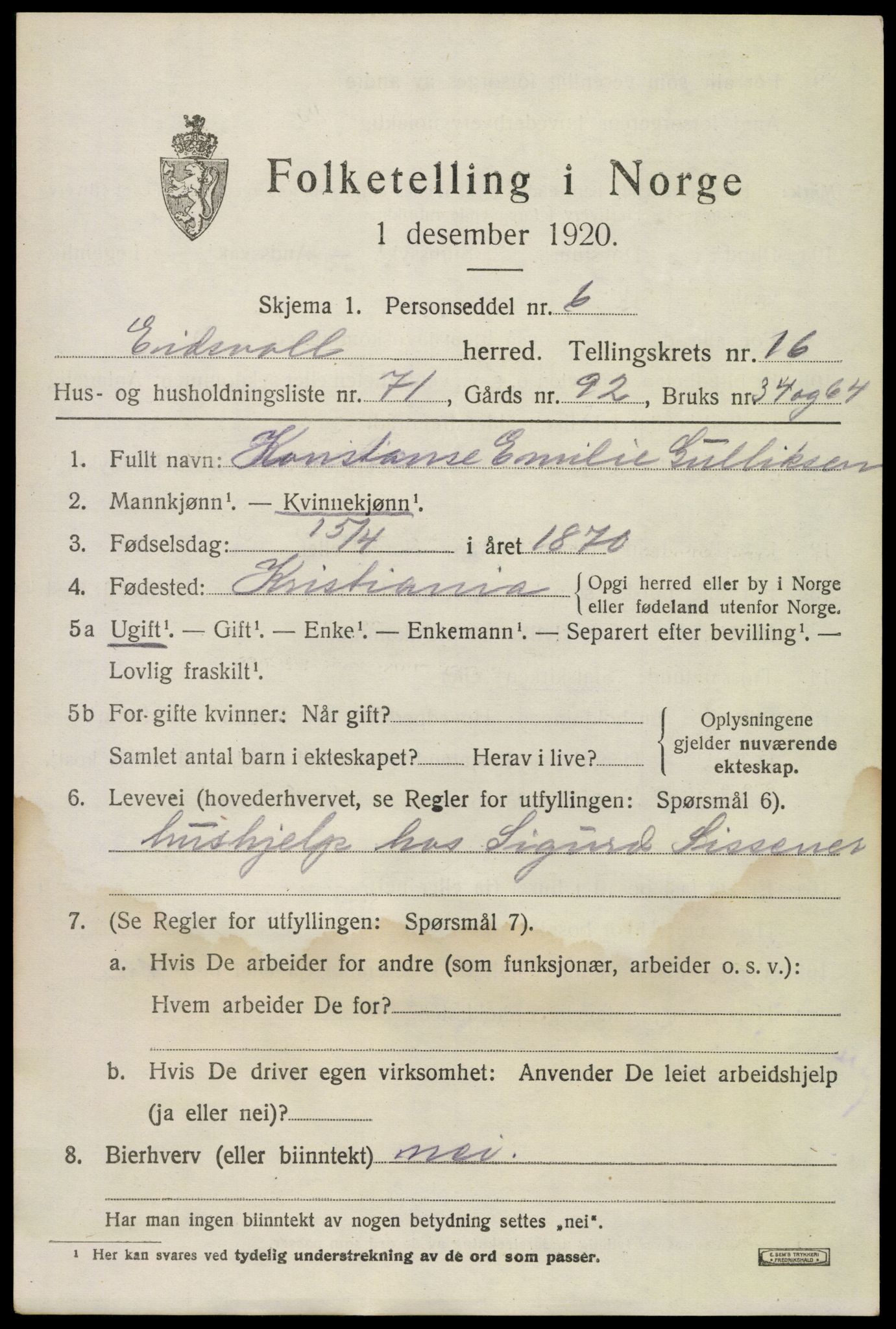 SAO, 1920 census for Eidsvoll, 1920, p. 23361