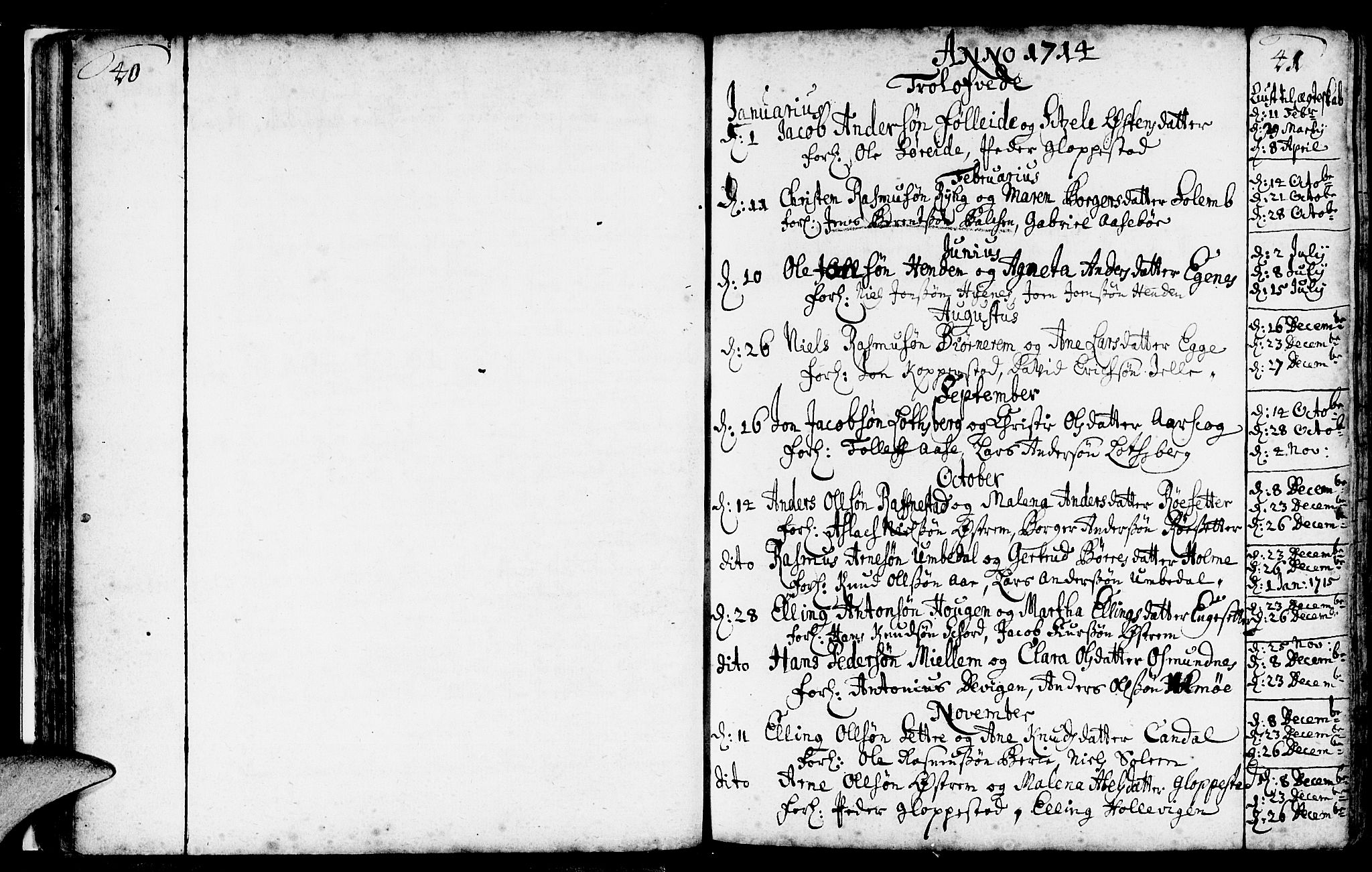 Gloppen sokneprestembete, SAB/A-80101/H/Haa/Haaa/L0002: Parish register (official) no. A 2, 1712-1735, p. 40-41
