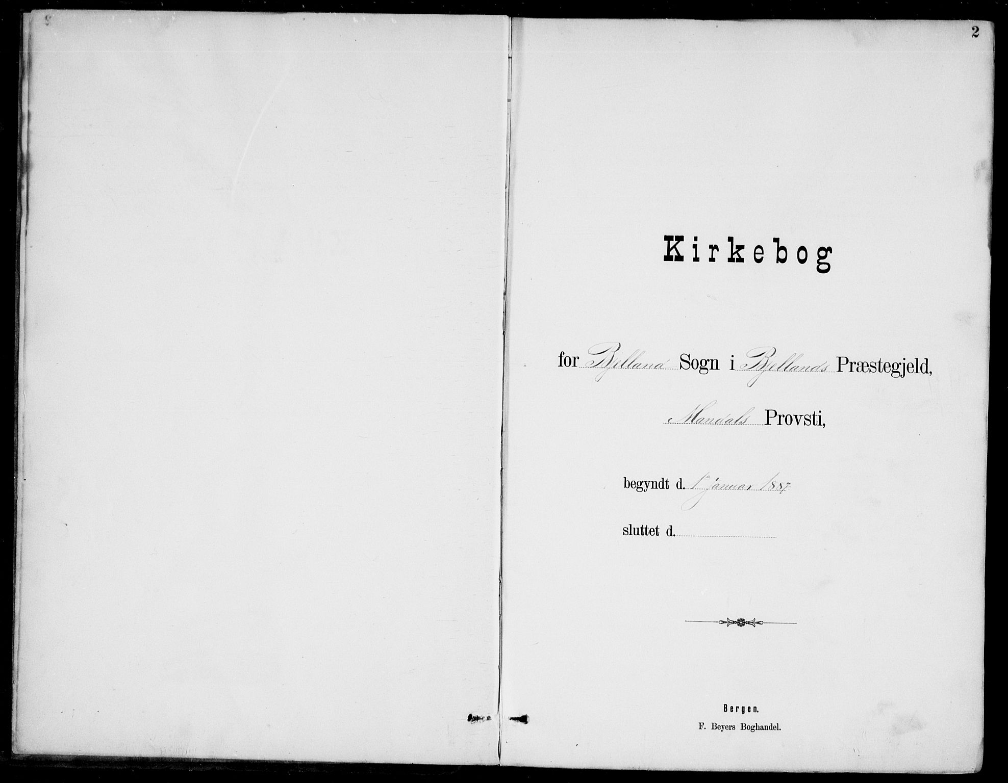 Bjelland sokneprestkontor, AV/SAK-1111-0005/F/Fb/Fba/L0005: Parish register (copy) no. B 5, 1887-1923, p. 2