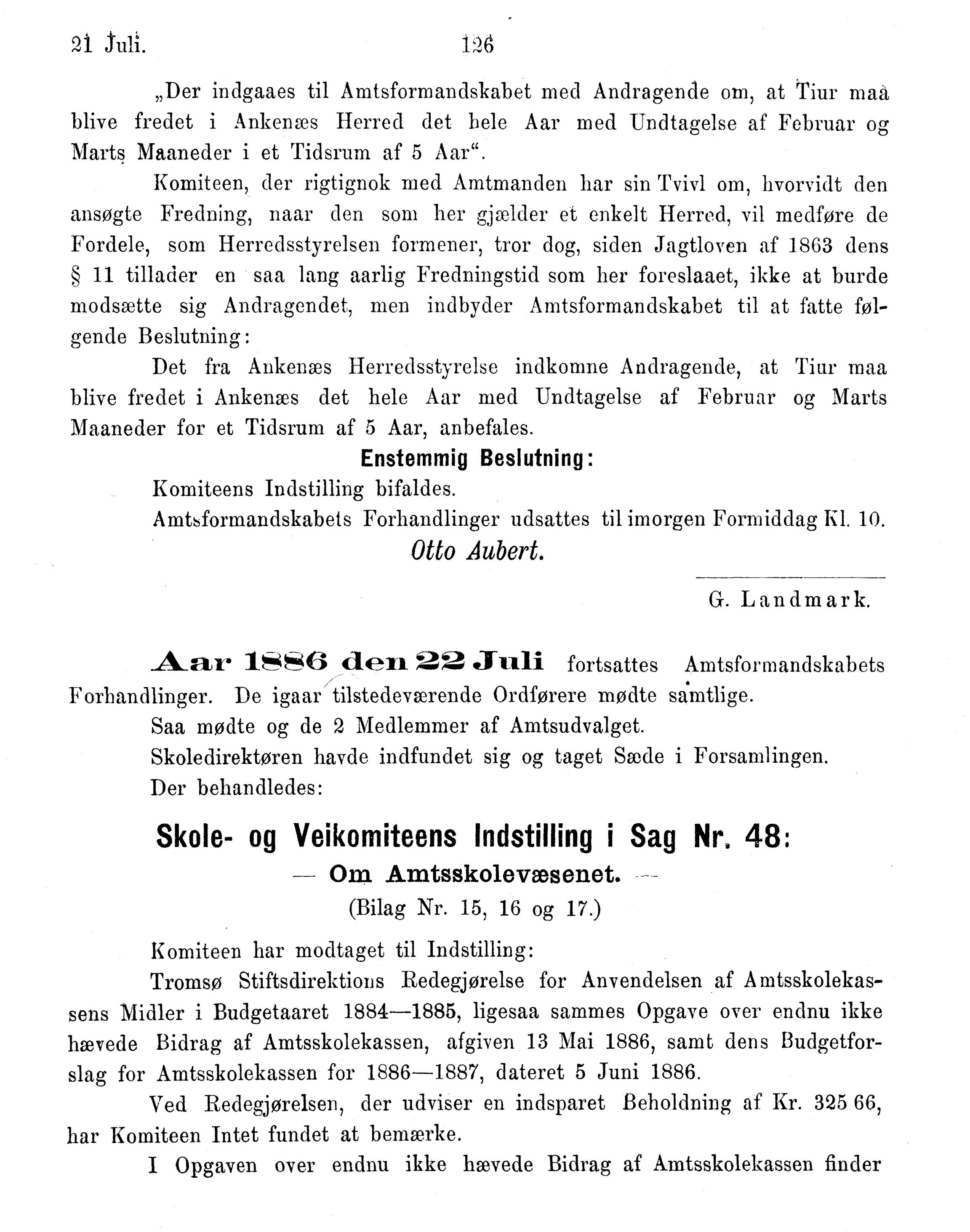 Nordland Fylkeskommune. Fylkestinget, AIN/NFK-17/176/A/Ac/L0015: Fylkestingsforhandlinger 1886-1890, 1886-1890, p. 126