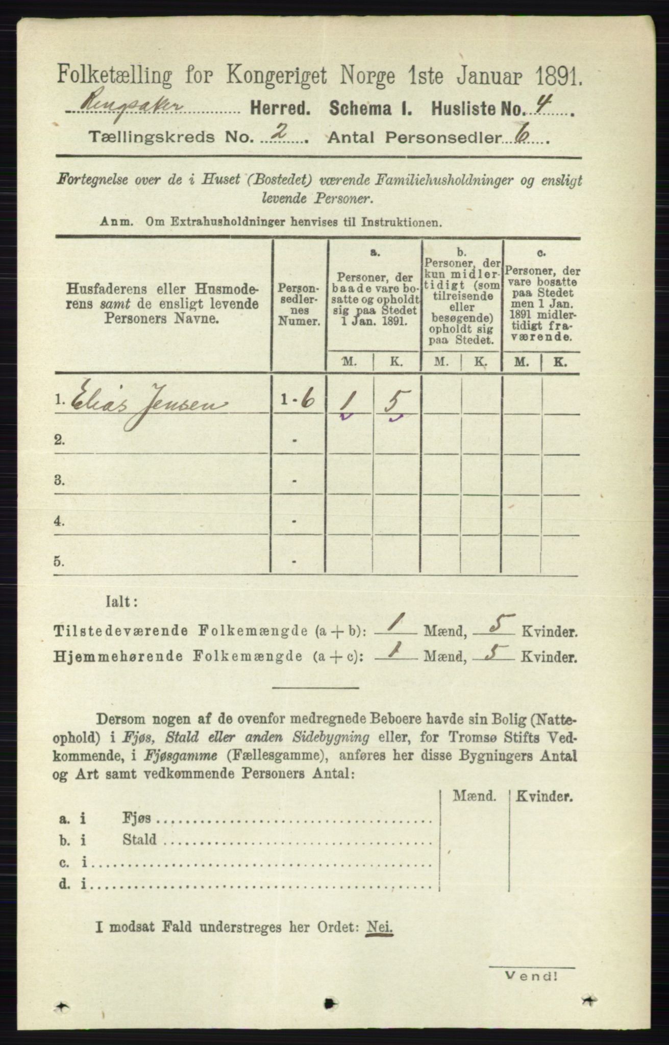 RA, 1891 census for 0412 Ringsaker, 1891, p. 750