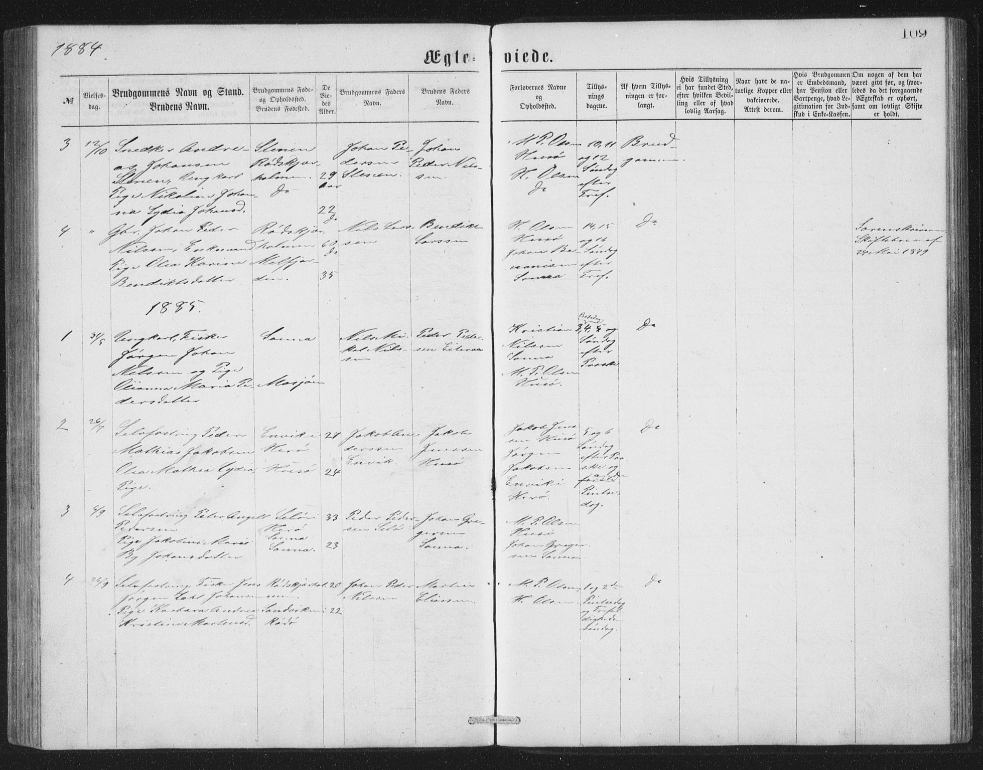 Ministerialprotokoller, klokkerbøker og fødselsregistre - Nordland, AV/SAT-A-1459/840/L0582: Parish register (copy) no. 840C02, 1874-1900, p. 109