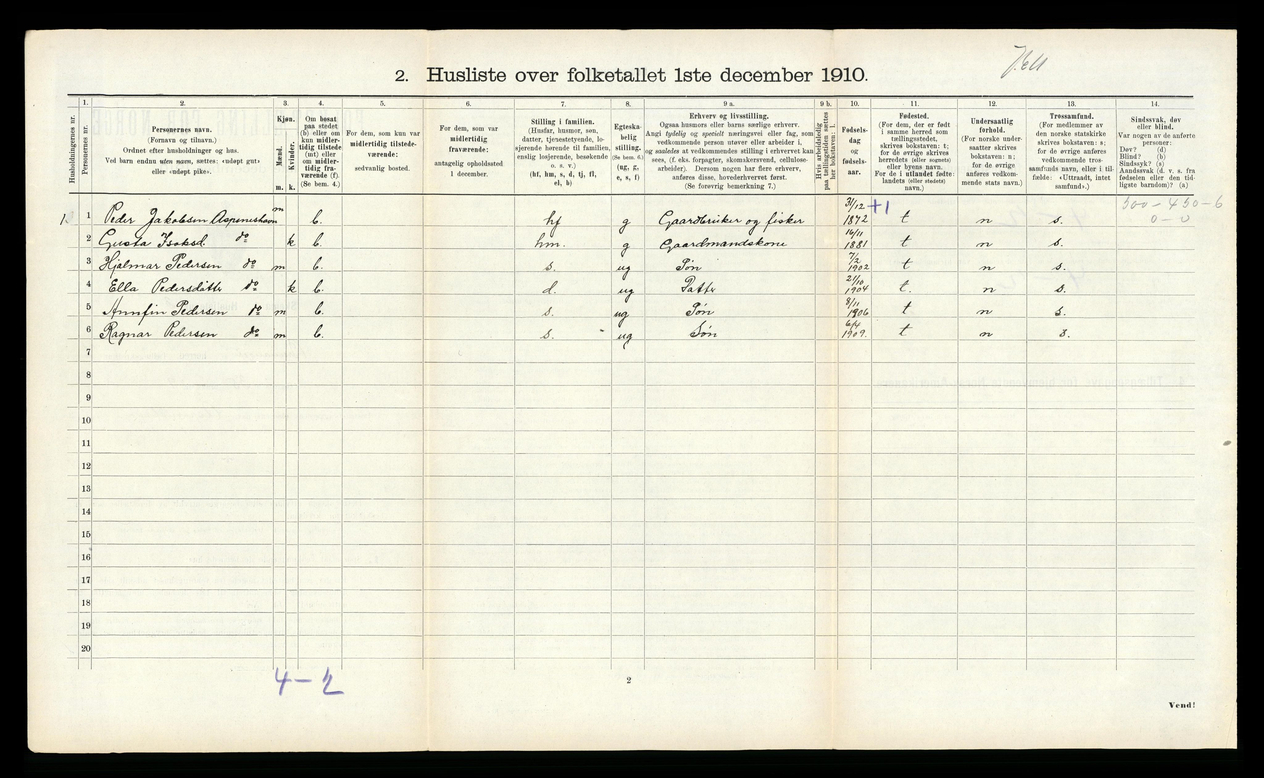 RA, 1910 census for Bremanger, 1910, p. 614