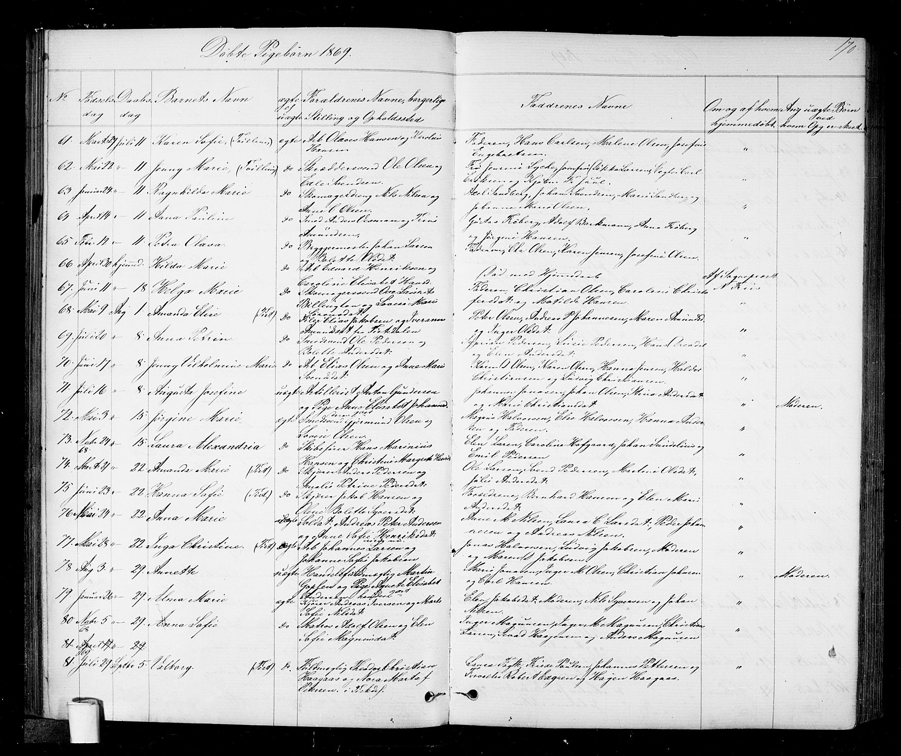 Halden prestekontor Kirkebøker, AV/SAO-A-10909/G/Ga/L0006: Parish register (copy) no. 6, 1869-1884, p. 170