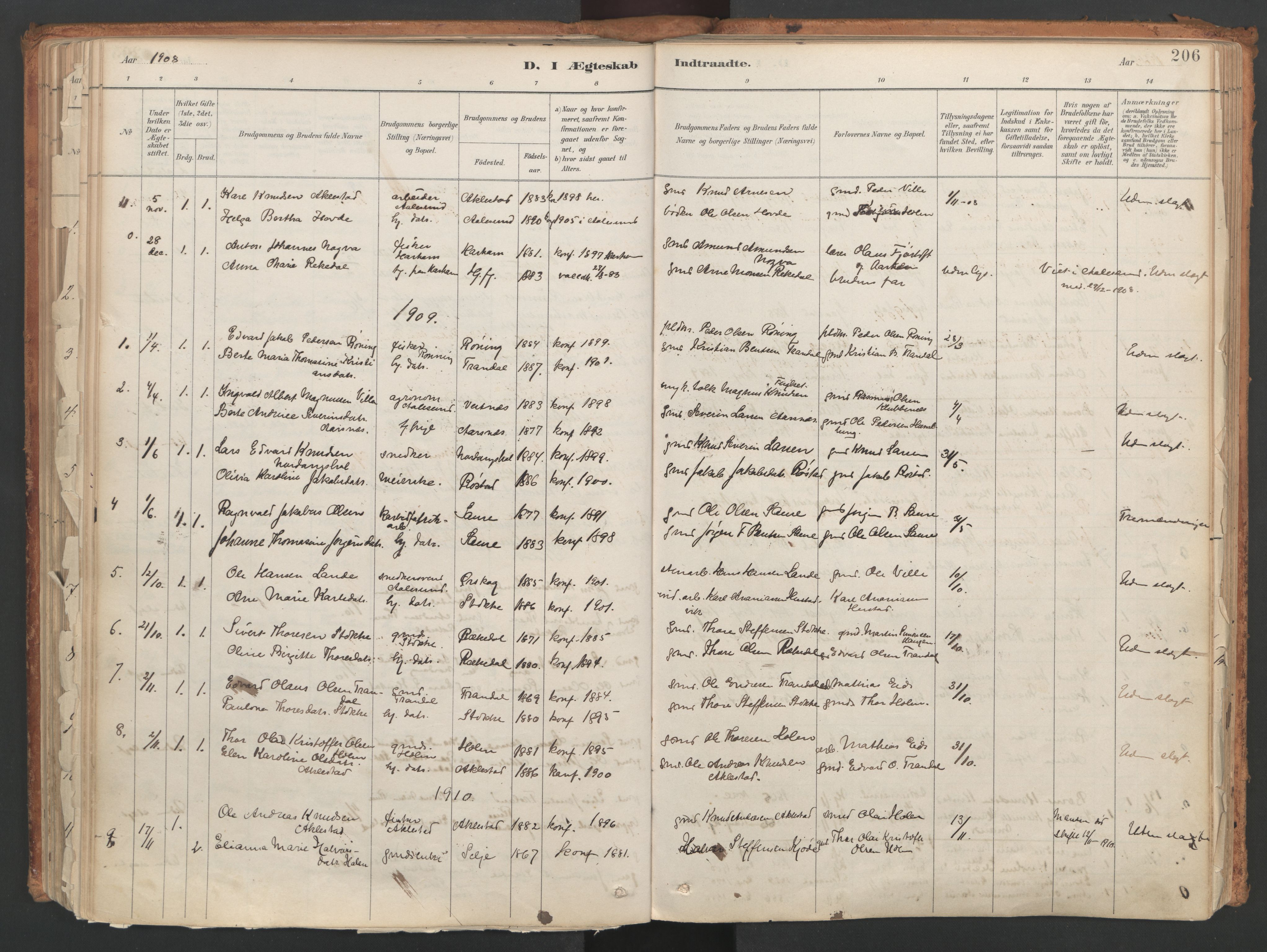 Ministerialprotokoller, klokkerbøker og fødselsregistre - Møre og Romsdal, AV/SAT-A-1454/515/L0211: Parish register (official) no. 515A07, 1886-1910, p. 206