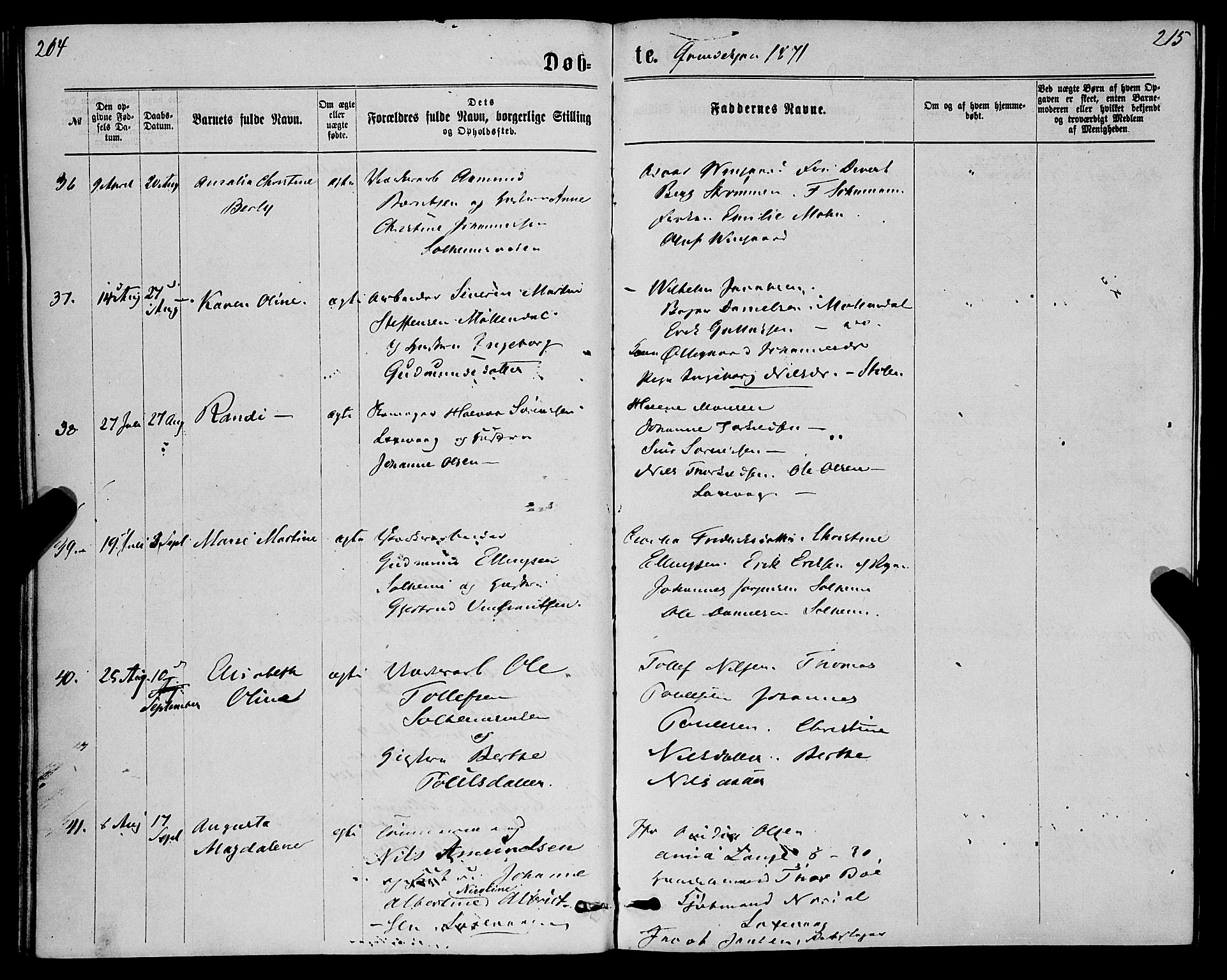 St. Jørgens hospital og Årstad sokneprestembete, AV/SAB-A-99934: Parish register (official) no. A 6, 1870-1878, p. 214-215