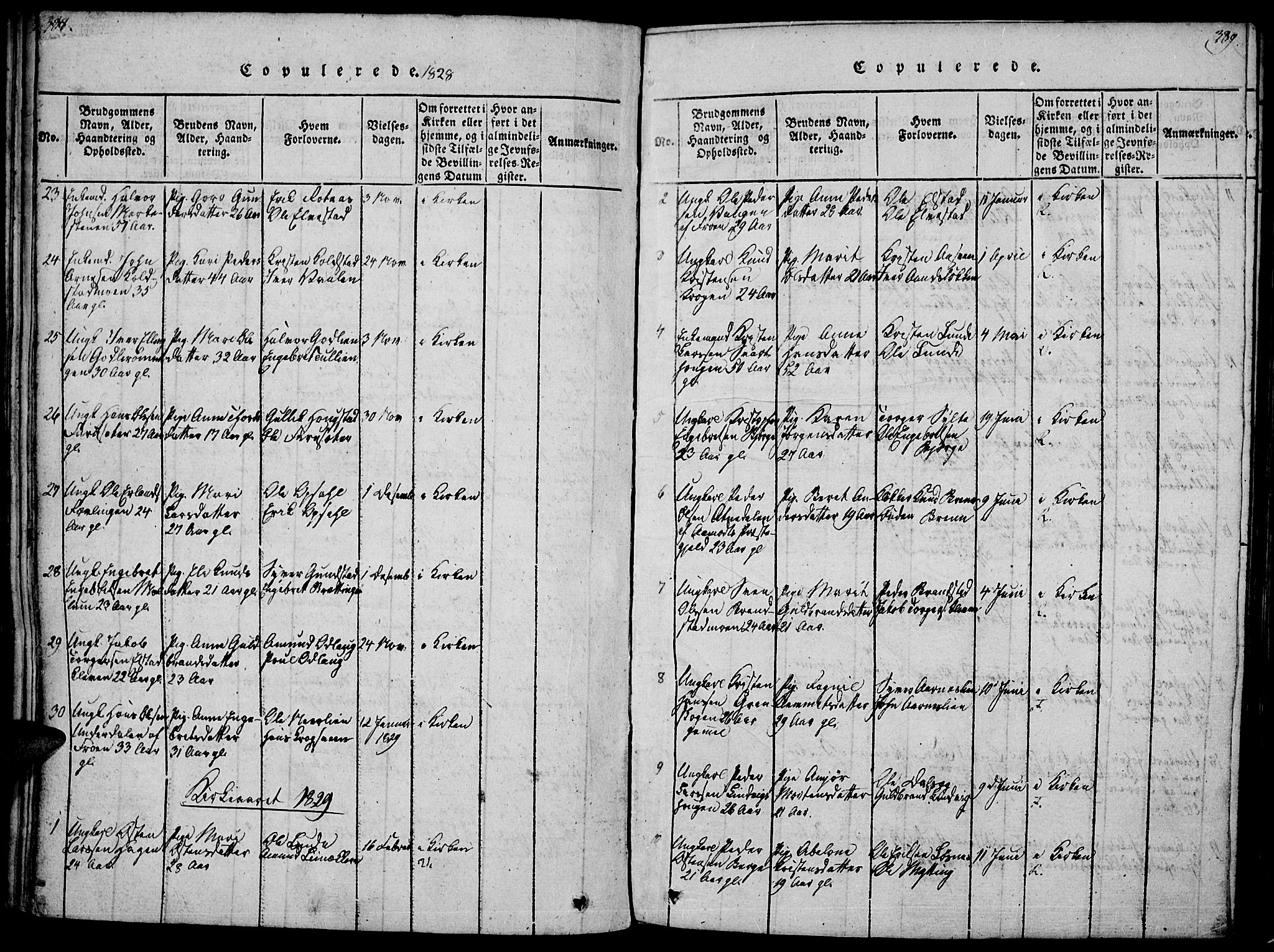 Ringebu prestekontor, SAH/PREST-082/H/Ha/Haa/L0004: Parish register (official) no. 4, 1821-1839, p. 388-389