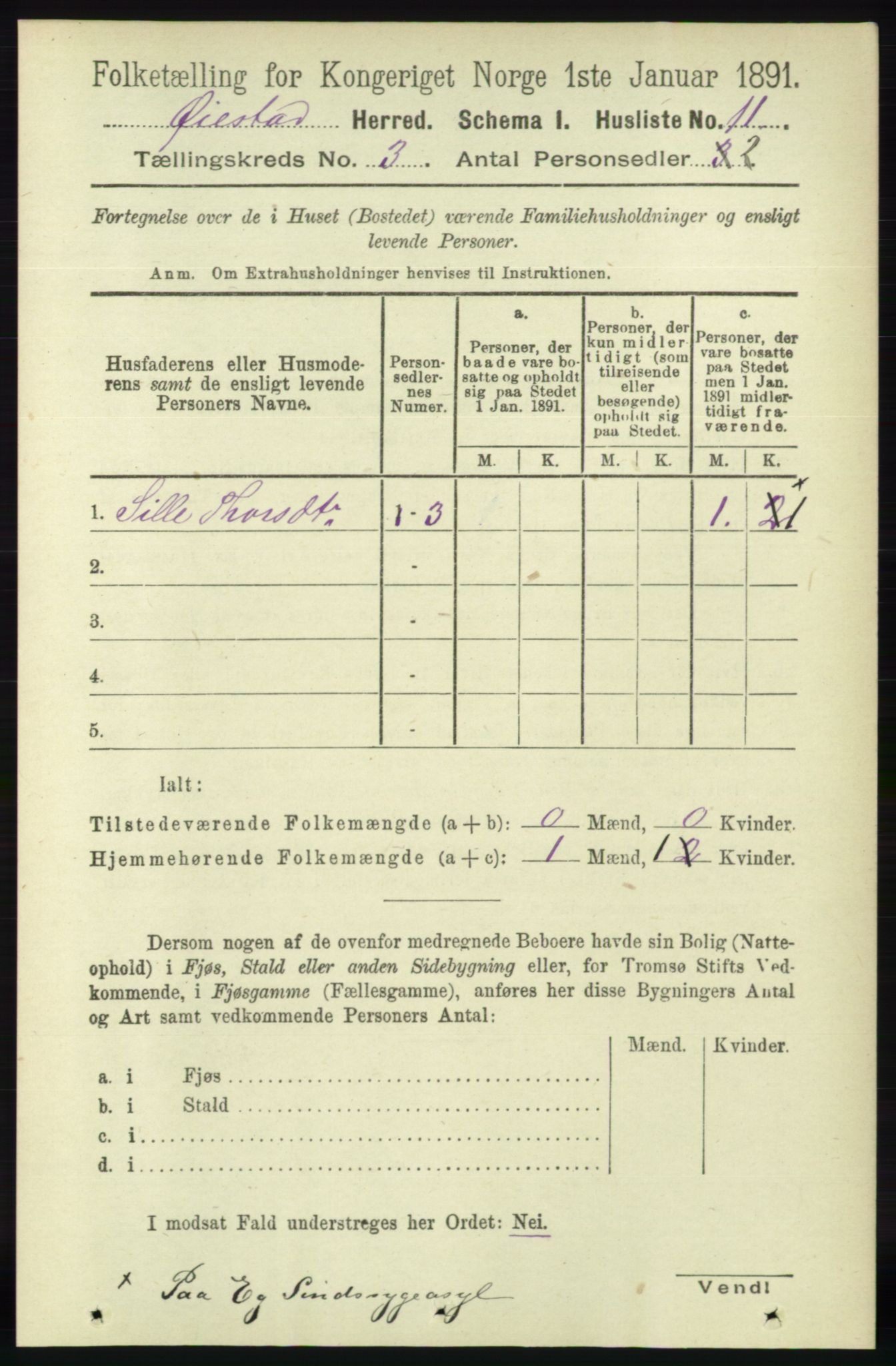 RA, 1891 census for 0920 Øyestad, 1891, p. 846