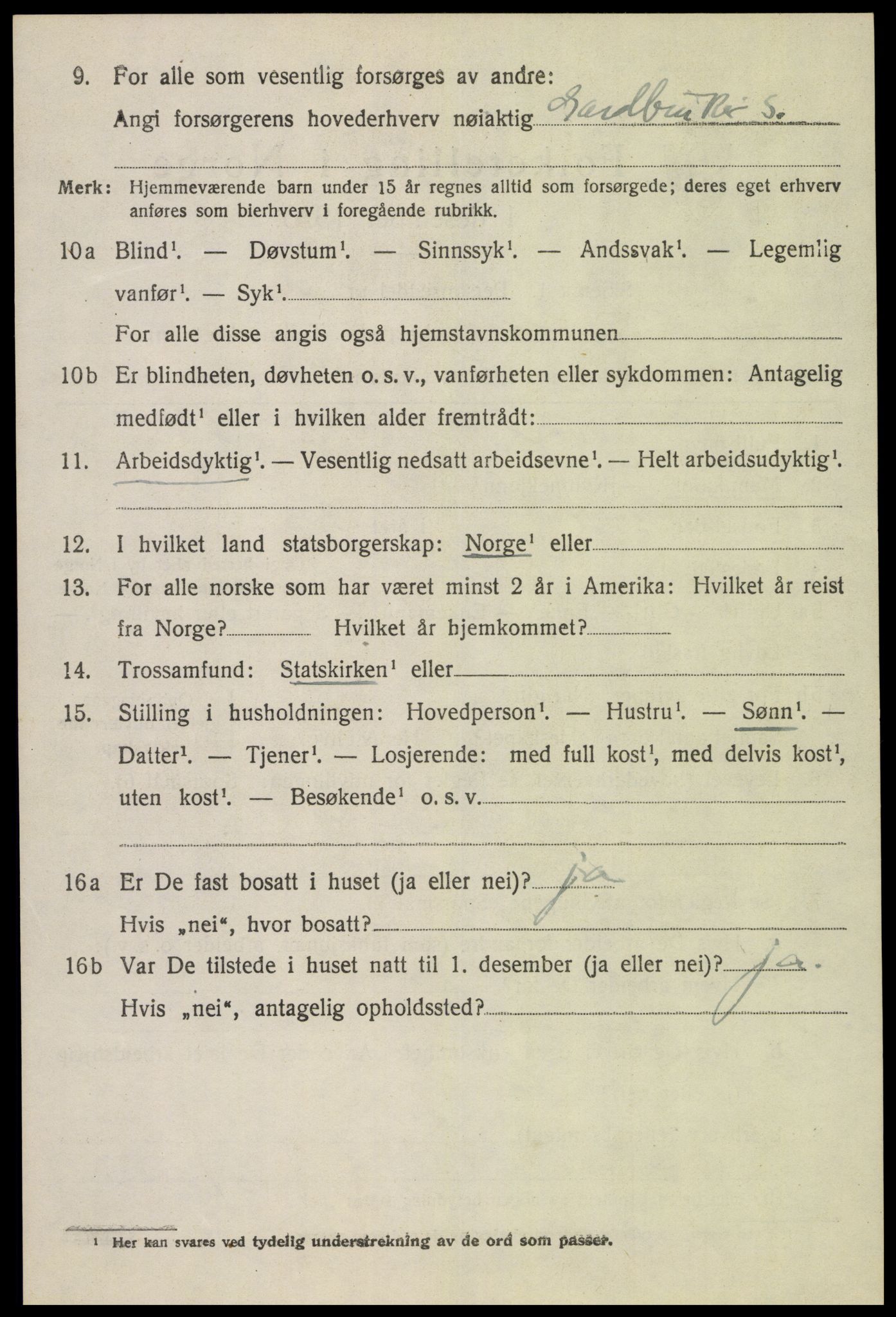 SAK, 1920 census for Gyland, 1920, p. 1013
