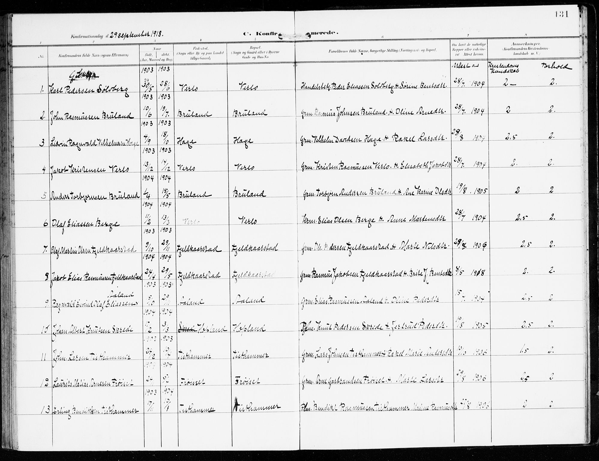 Innvik sokneprestembete, AV/SAB-A-80501: Parish register (official) no. D 2, 1900-1921, p. 131