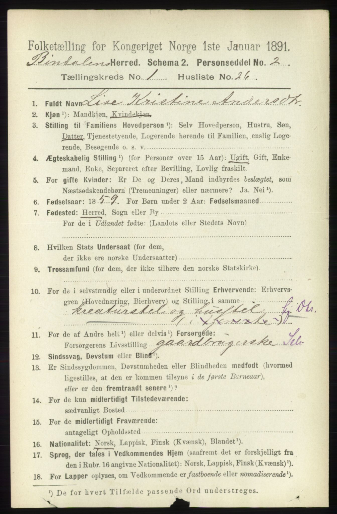 RA, 1891 census for 1811 Bindal, 1891, p. 223