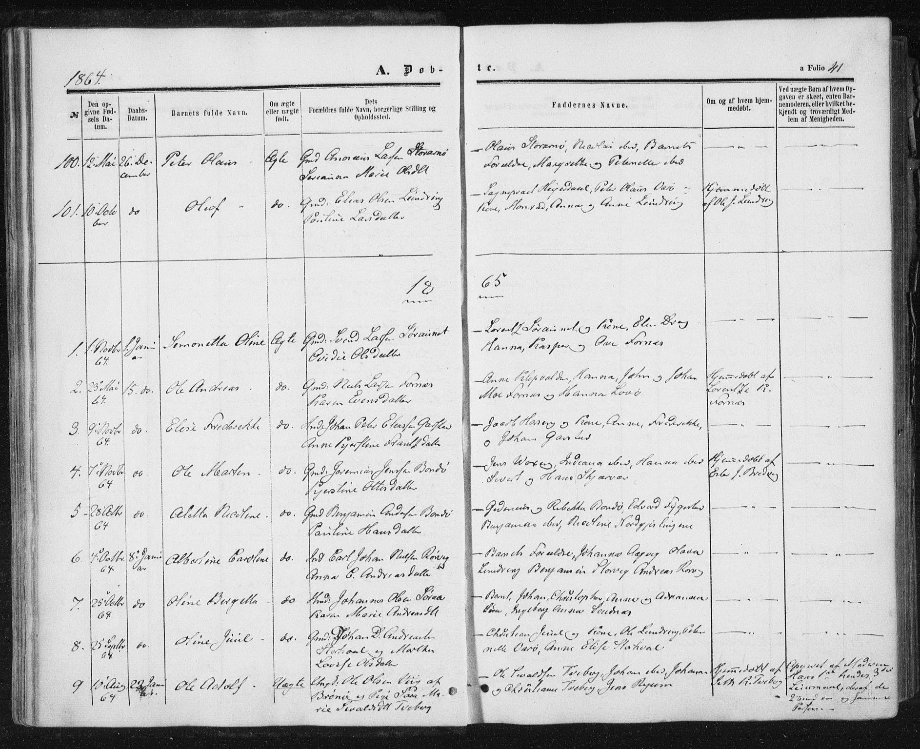 Ministerialprotokoller, klokkerbøker og fødselsregistre - Nord-Trøndelag, SAT/A-1458/784/L0670: Parish register (official) no. 784A05, 1860-1876, p. 41
