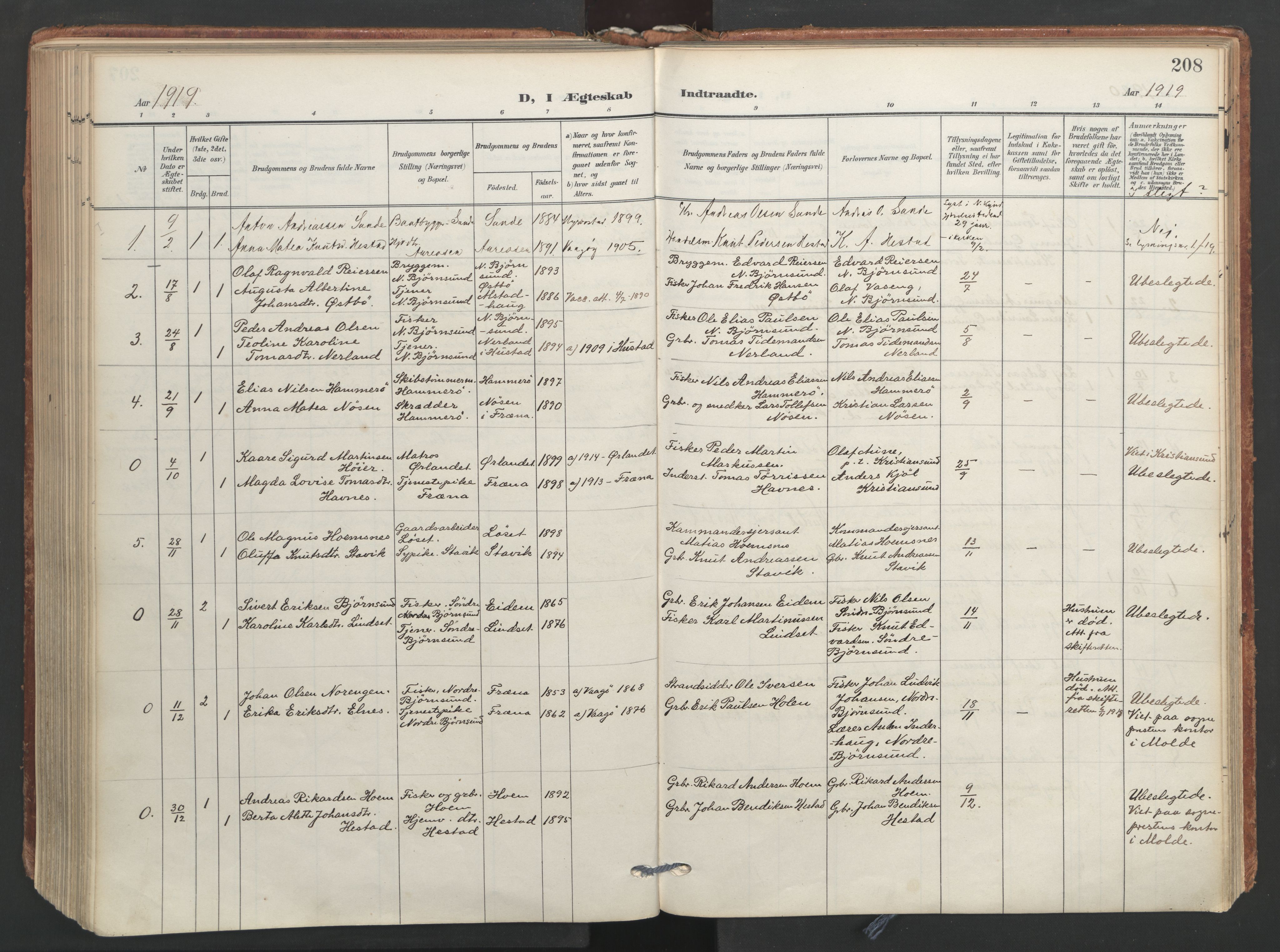 Ministerialprotokoller, klokkerbøker og fødselsregistre - Møre og Romsdal, AV/SAT-A-1454/565/L0751: Parish register (official) no. 565A05, 1905-1979, p. 208