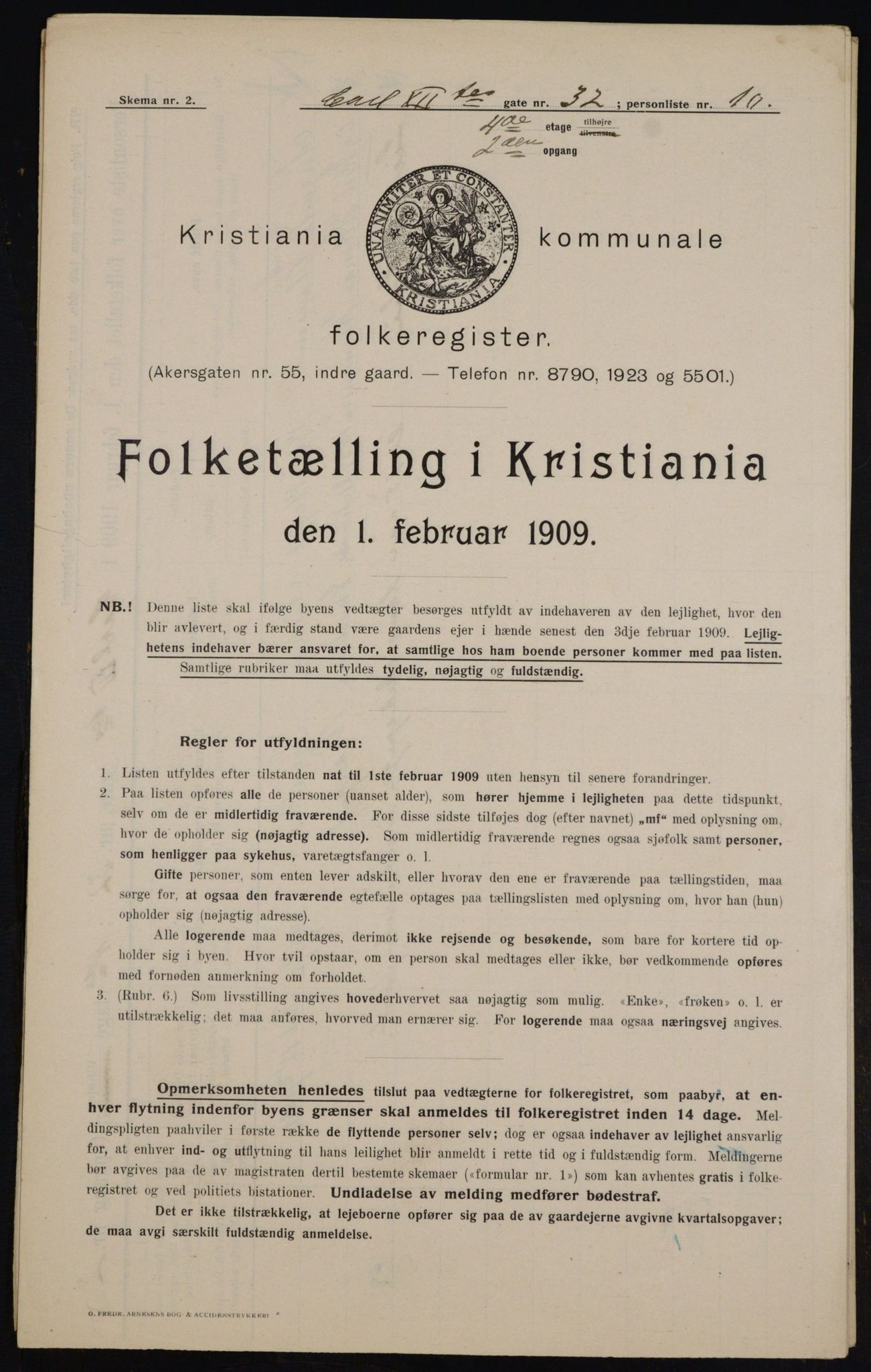 OBA, Municipal Census 1909 for Kristiania, 1909, p. 44398