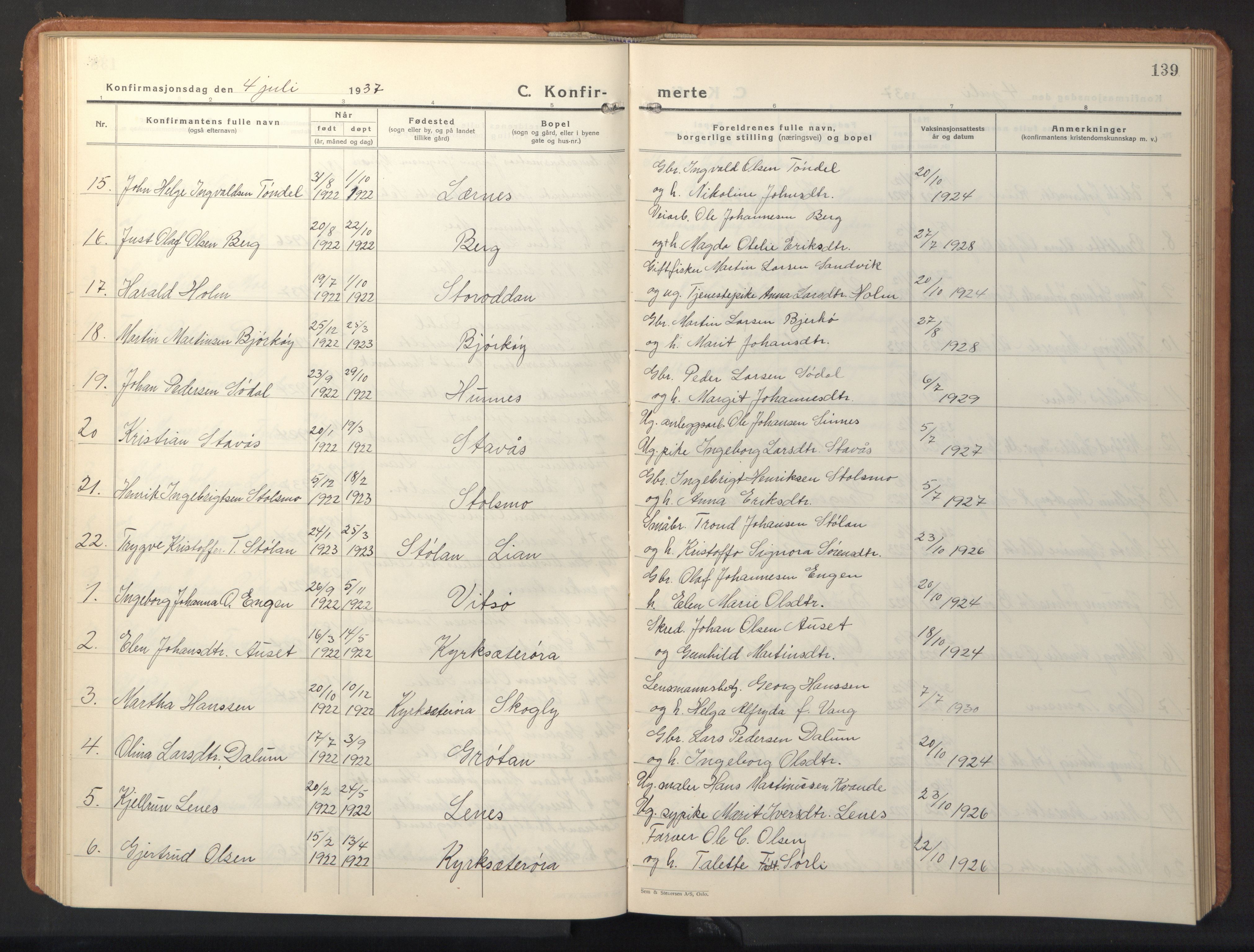 Ministerialprotokoller, klokkerbøker og fødselsregistre - Sør-Trøndelag, SAT/A-1456/630/L0508: Parish register (copy) no. 630C06, 1933-1950, p. 139