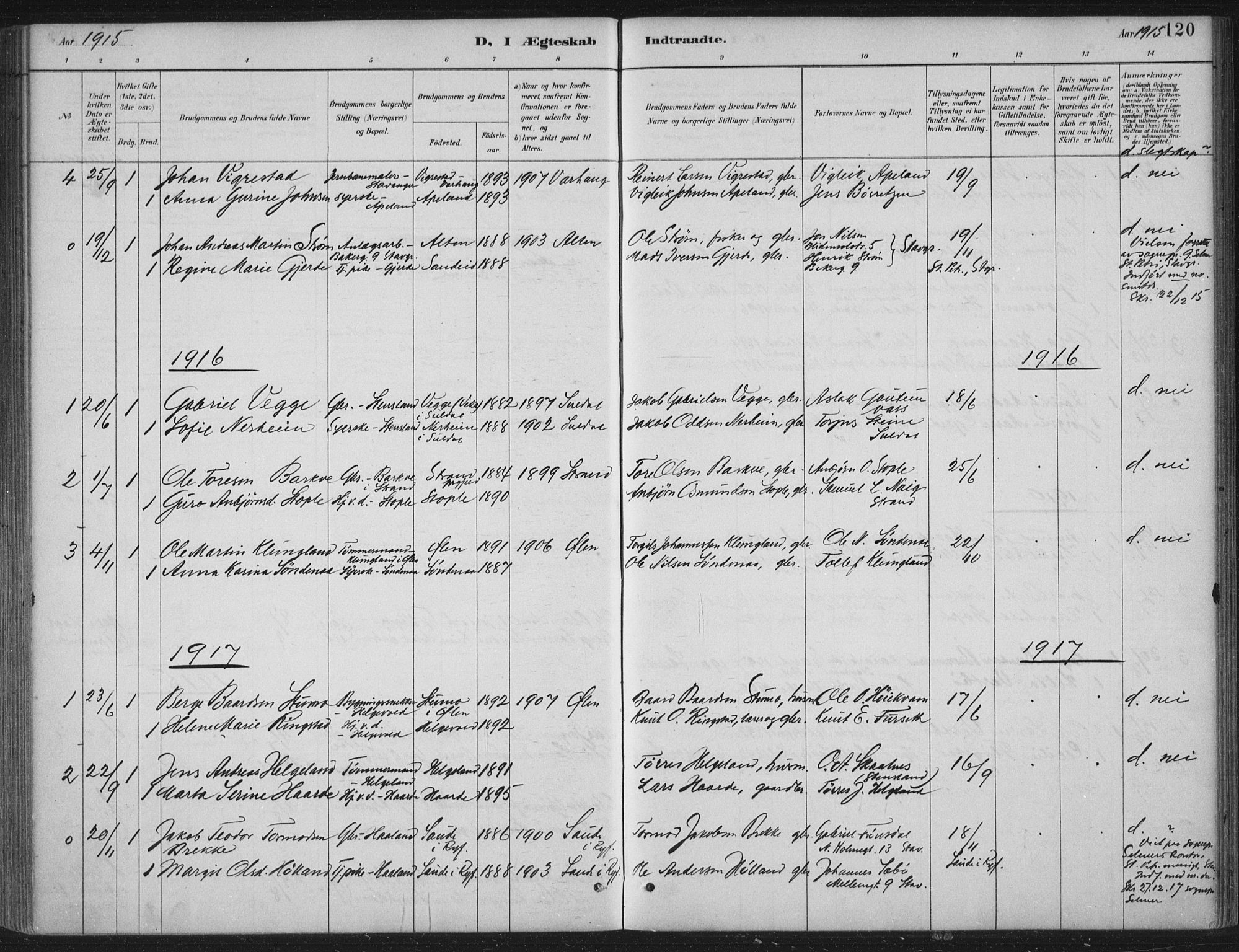 Vikedal sokneprestkontor, AV/SAST-A-101840/01/IV: Parish register (official) no. A 11, 1884-1933, p. 120