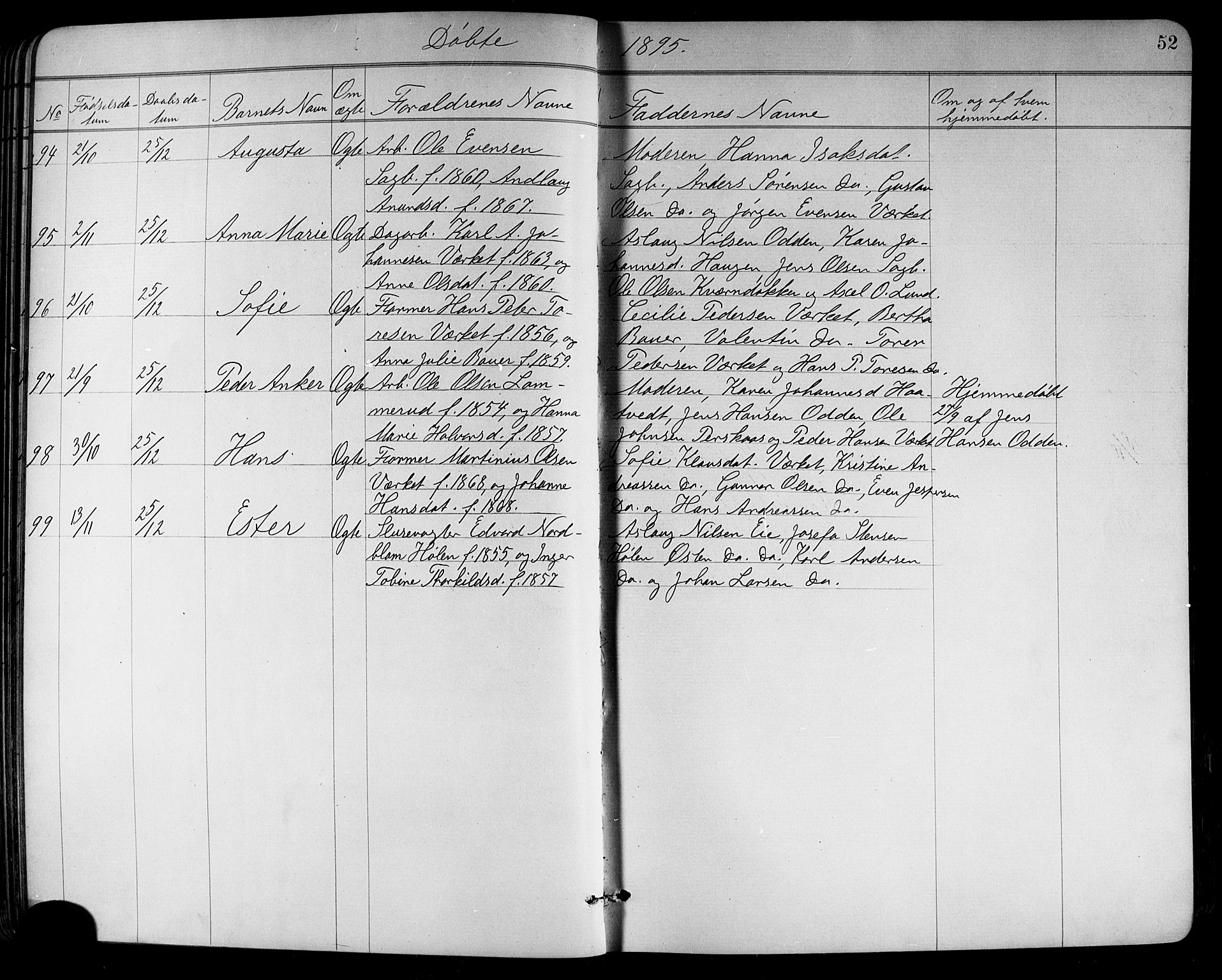 Holla kirkebøker, AV/SAKO-A-272/G/Ga/L0005: Parish register (copy) no. I 5, 1891-1917, p. 52