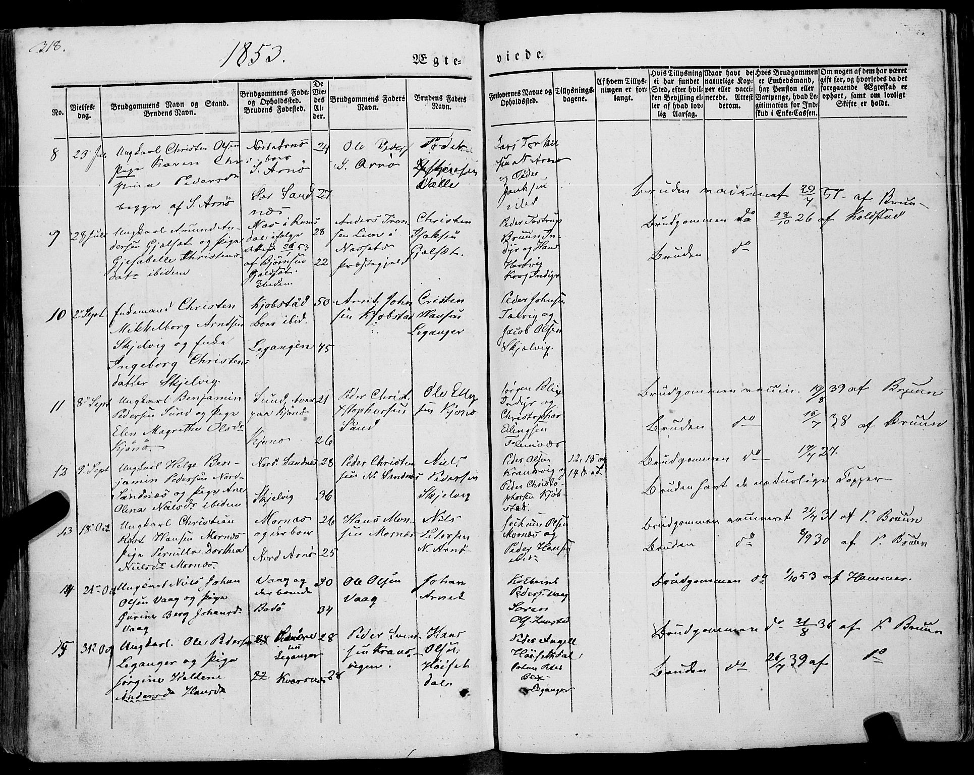 Ministerialprotokoller, klokkerbøker og fødselsregistre - Nordland, SAT/A-1459/805/L0097: Parish register (official) no. 805A04, 1837-1861, p. 318