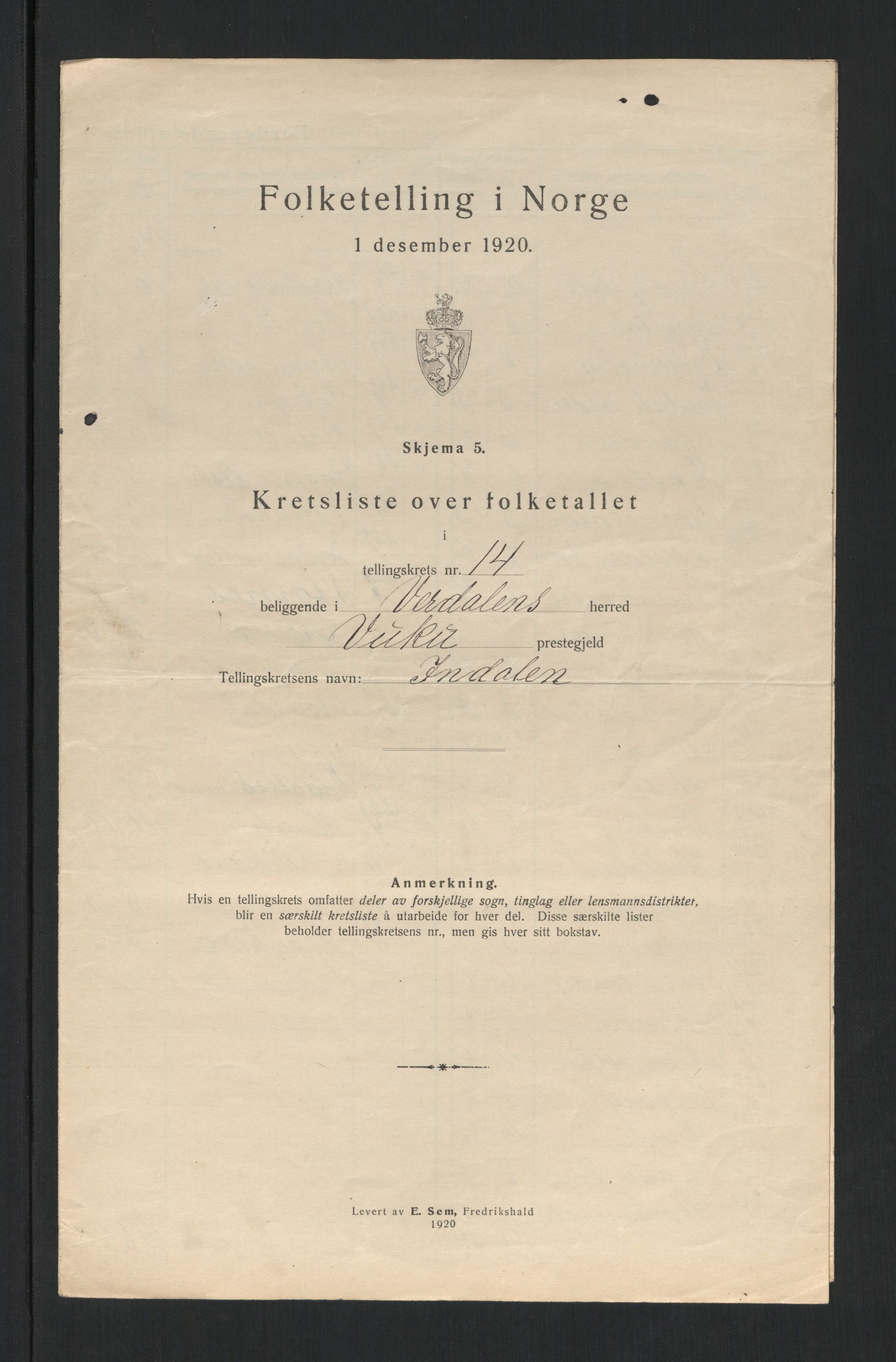 SAT, 1920 census for Verdal, 1920, p. 57