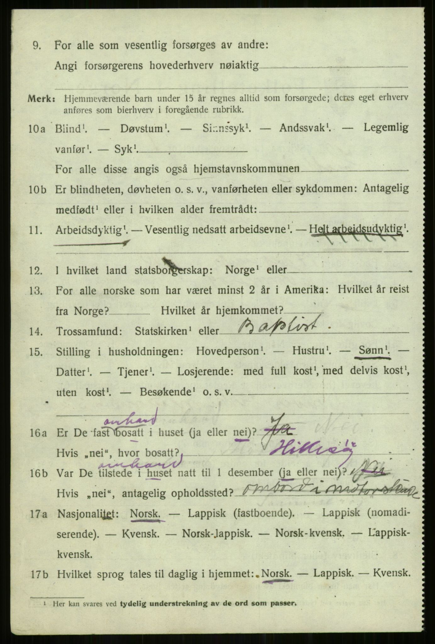 SATØ, 1920 census for Hillesøy, 1920, p. 1920