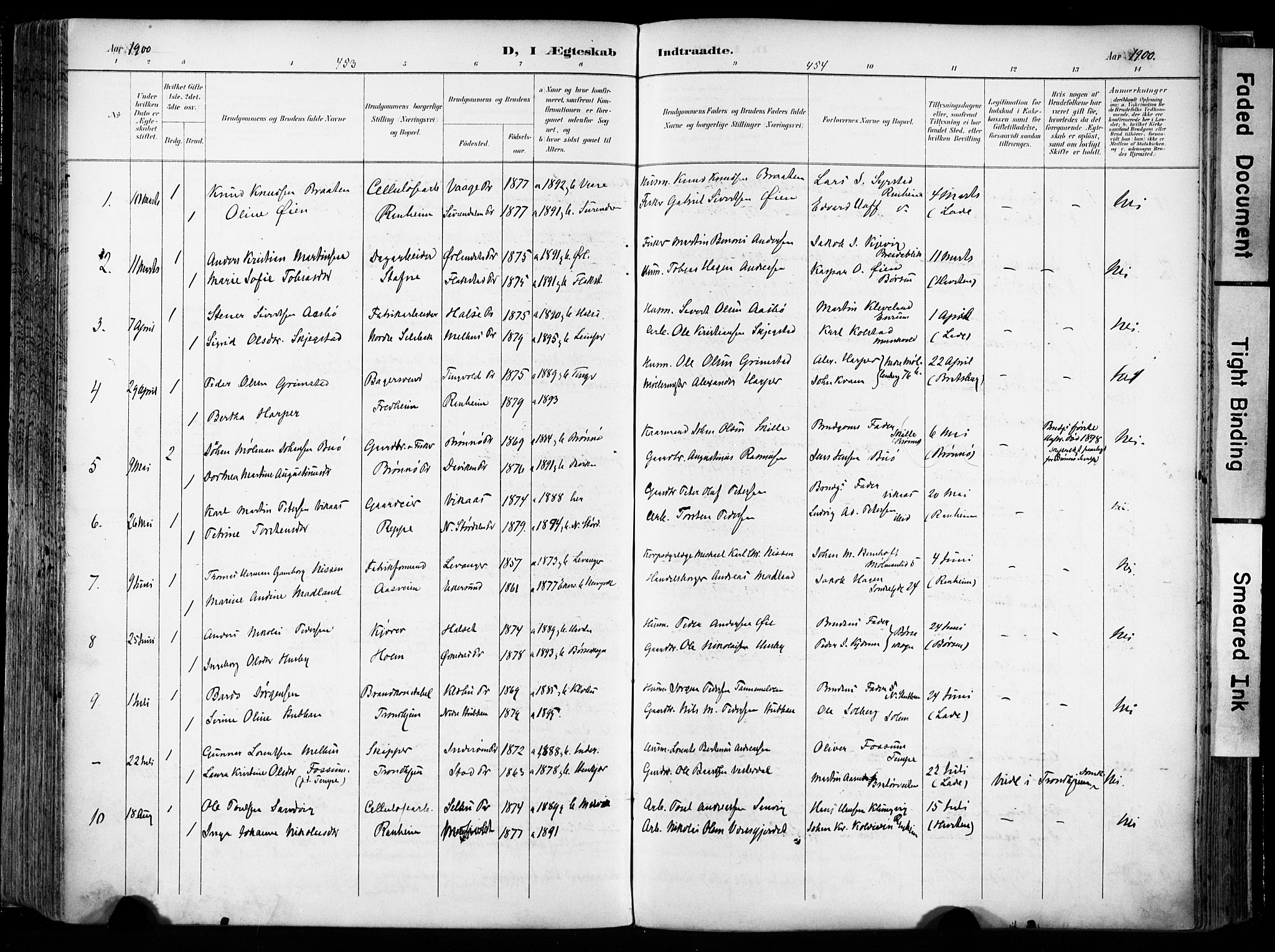 Ministerialprotokoller, klokkerbøker og fødselsregistre - Sør-Trøndelag, SAT/A-1456/606/L0301: Parish register (official) no. 606A16, 1894-1907, p. 453-454