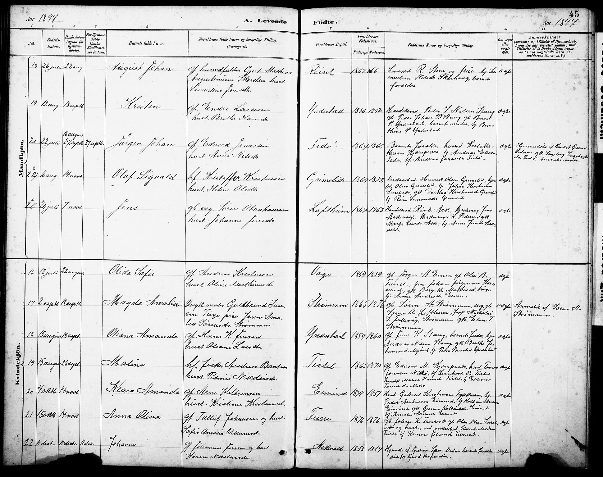 Askvoll sokneprestembete, AV/SAB-A-79501/H/Hab/Haba/L0003: Parish register (copy) no. A 3, 1886-1928, p. 45