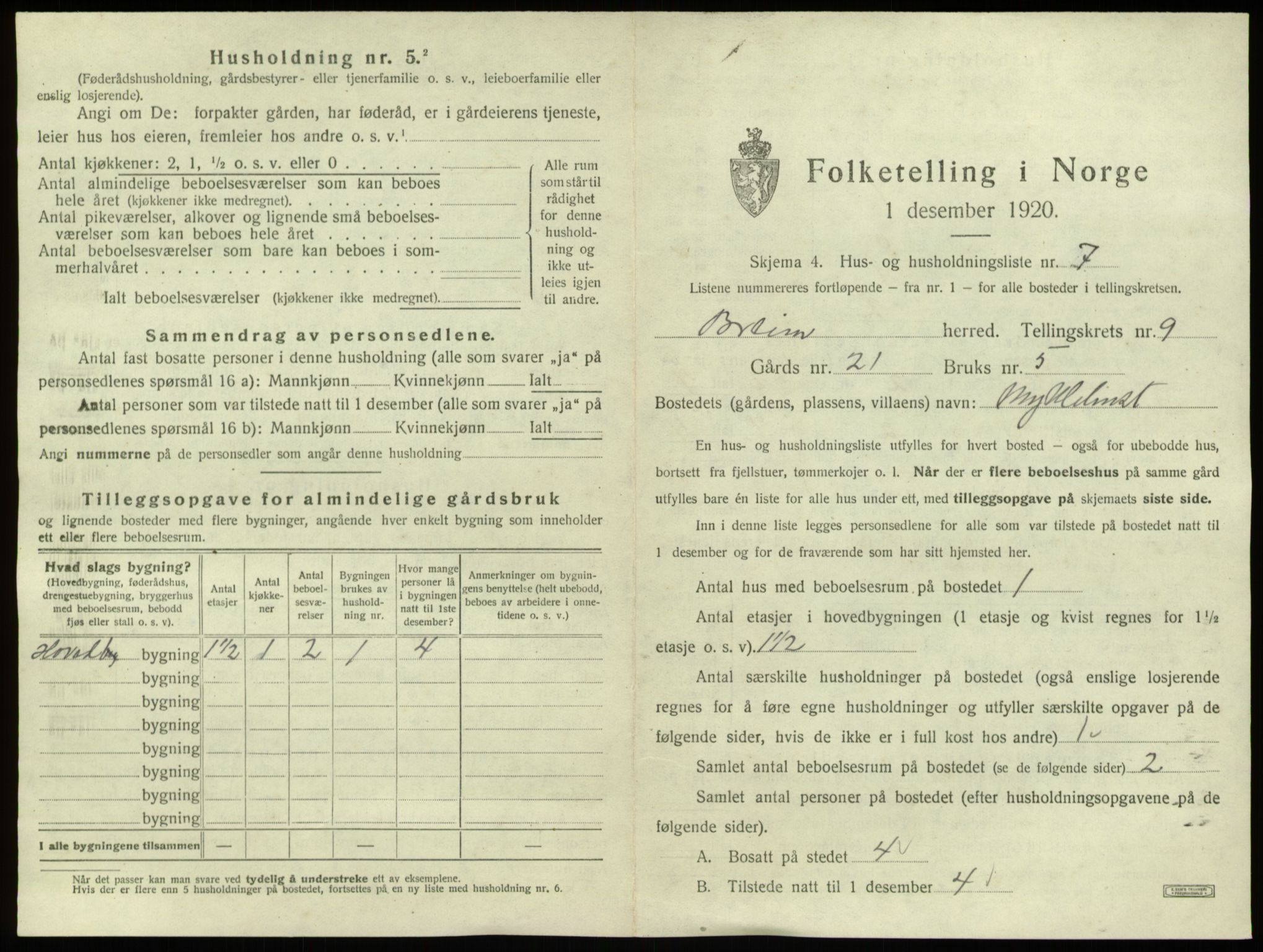 SAB, 1920 census for Breim, 1920, p. 627