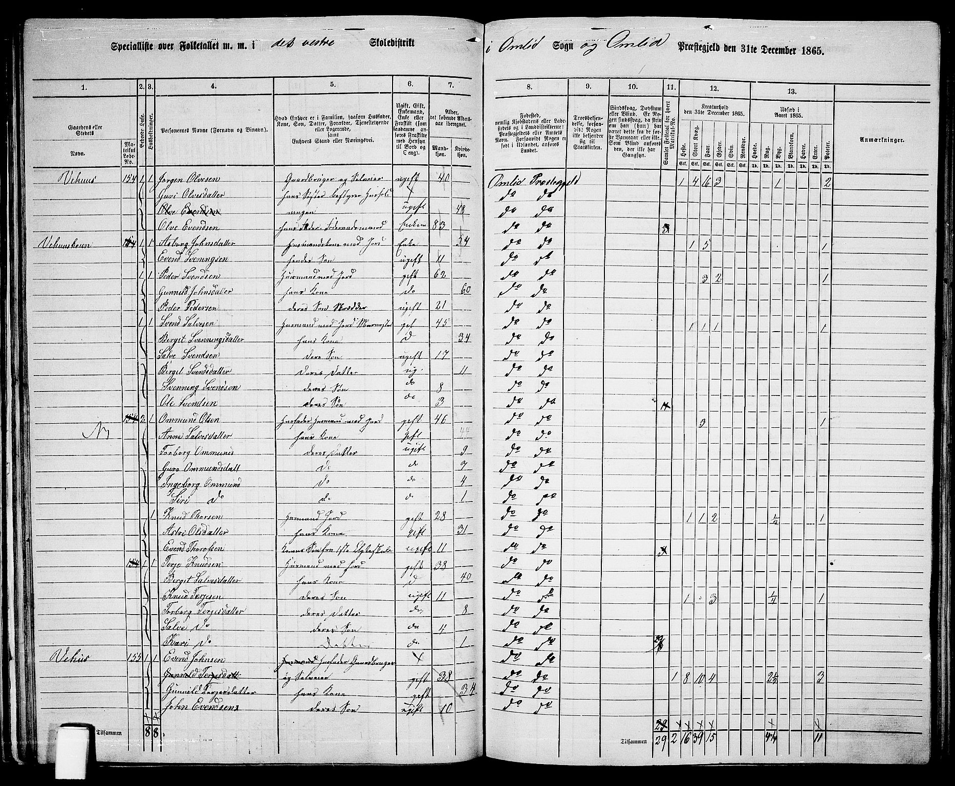 RA, 1865 census for Åmli, 1865, p. 48