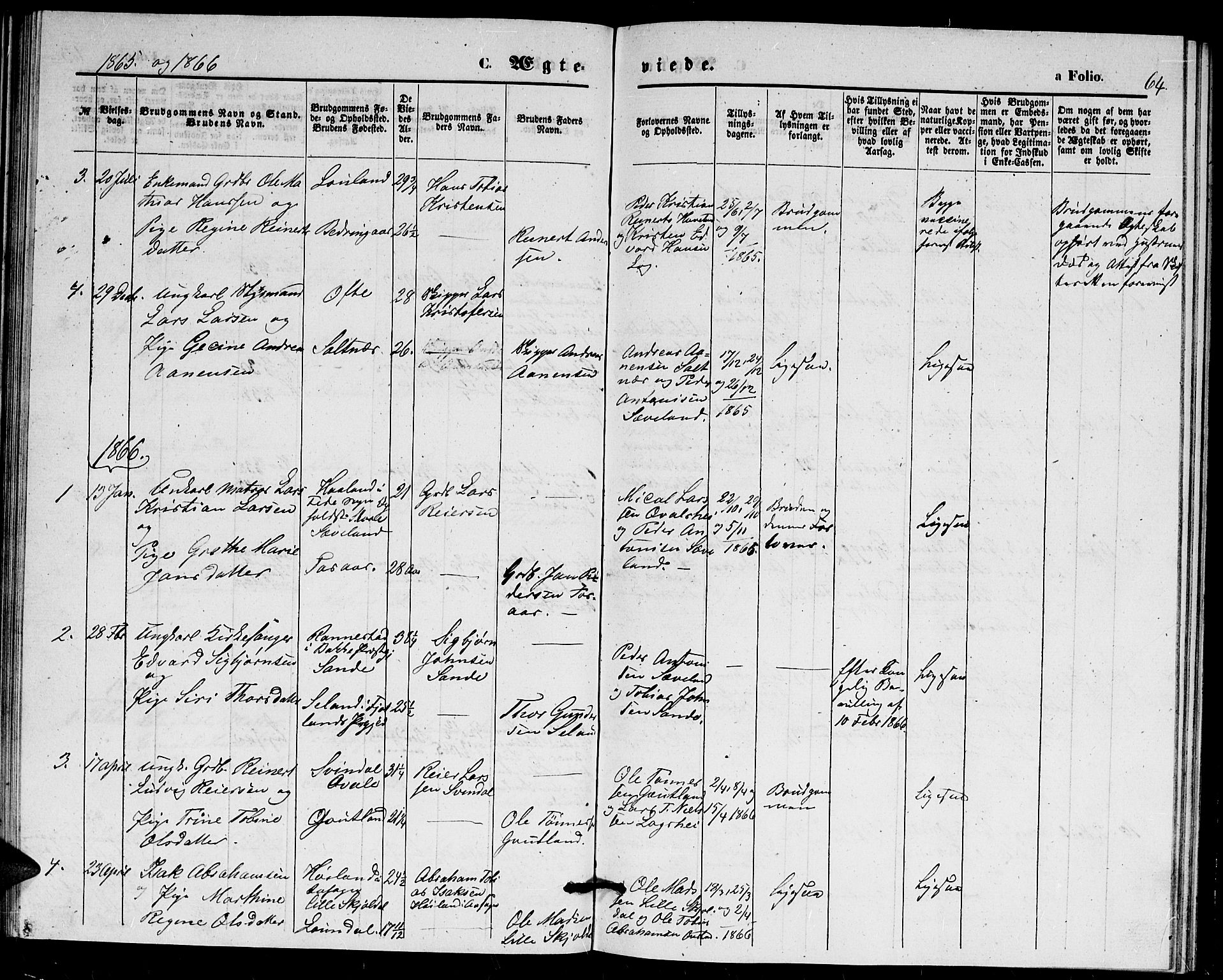 Herad sokneprestkontor, SAK/1111-0018/F/Fb/Fba/L0003: Parish register (copy) no. B 3, 1863-1883, p. 64