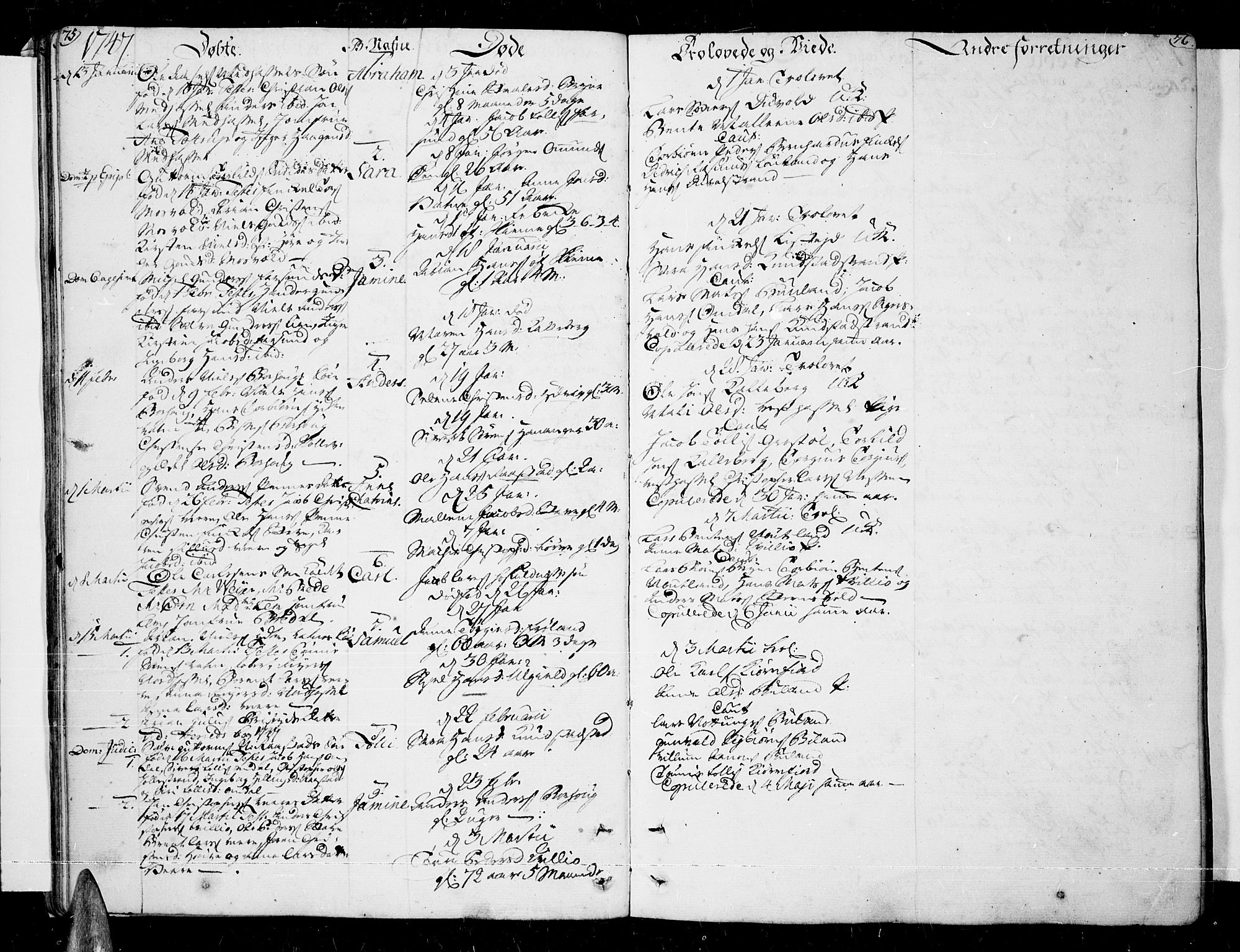 Lista sokneprestkontor, AV/SAK-1111-0027/F/Fa/L0003: Parish register (official) no. A 3 /1, 1743-1767, p. 75-76