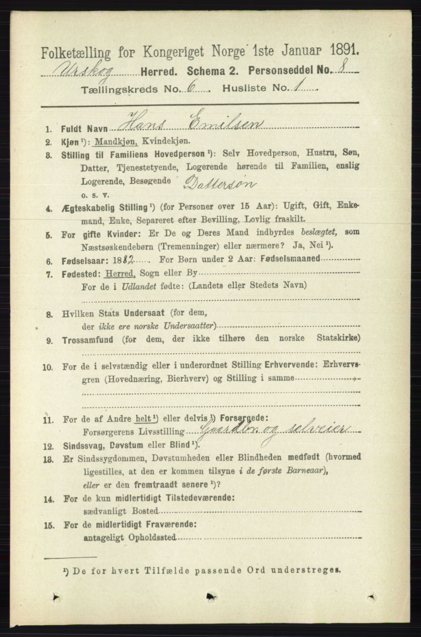 RA, 1891 census for 0224 Aurskog, 1891, p. 2744