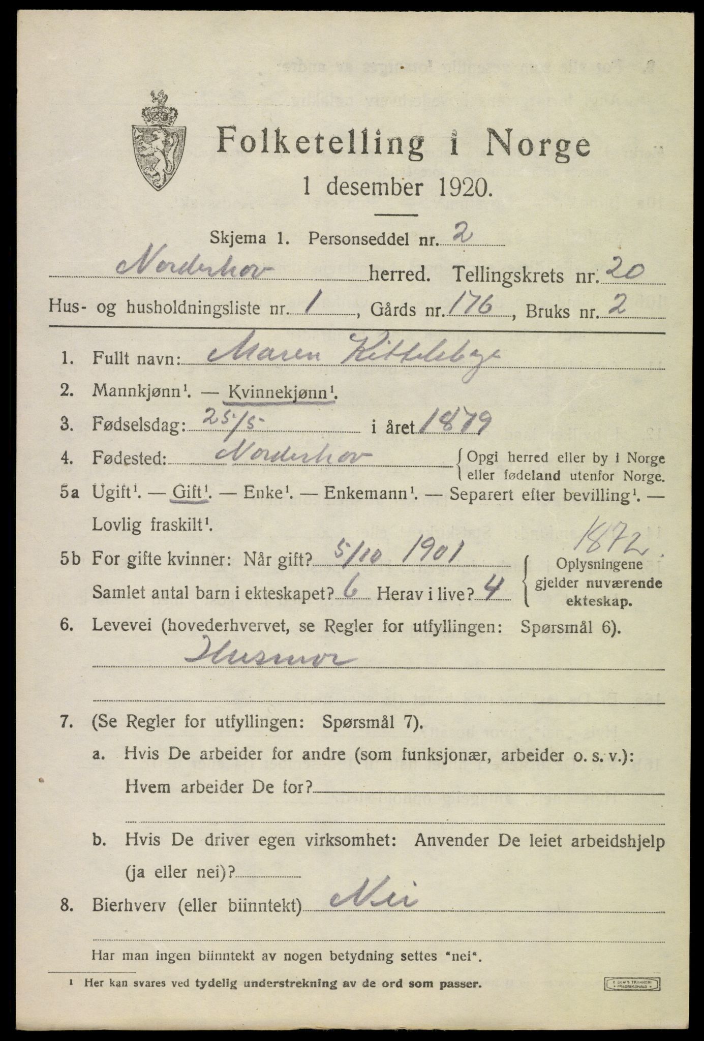 SAKO, 1920 census for Norderhov, 1920, p. 21346