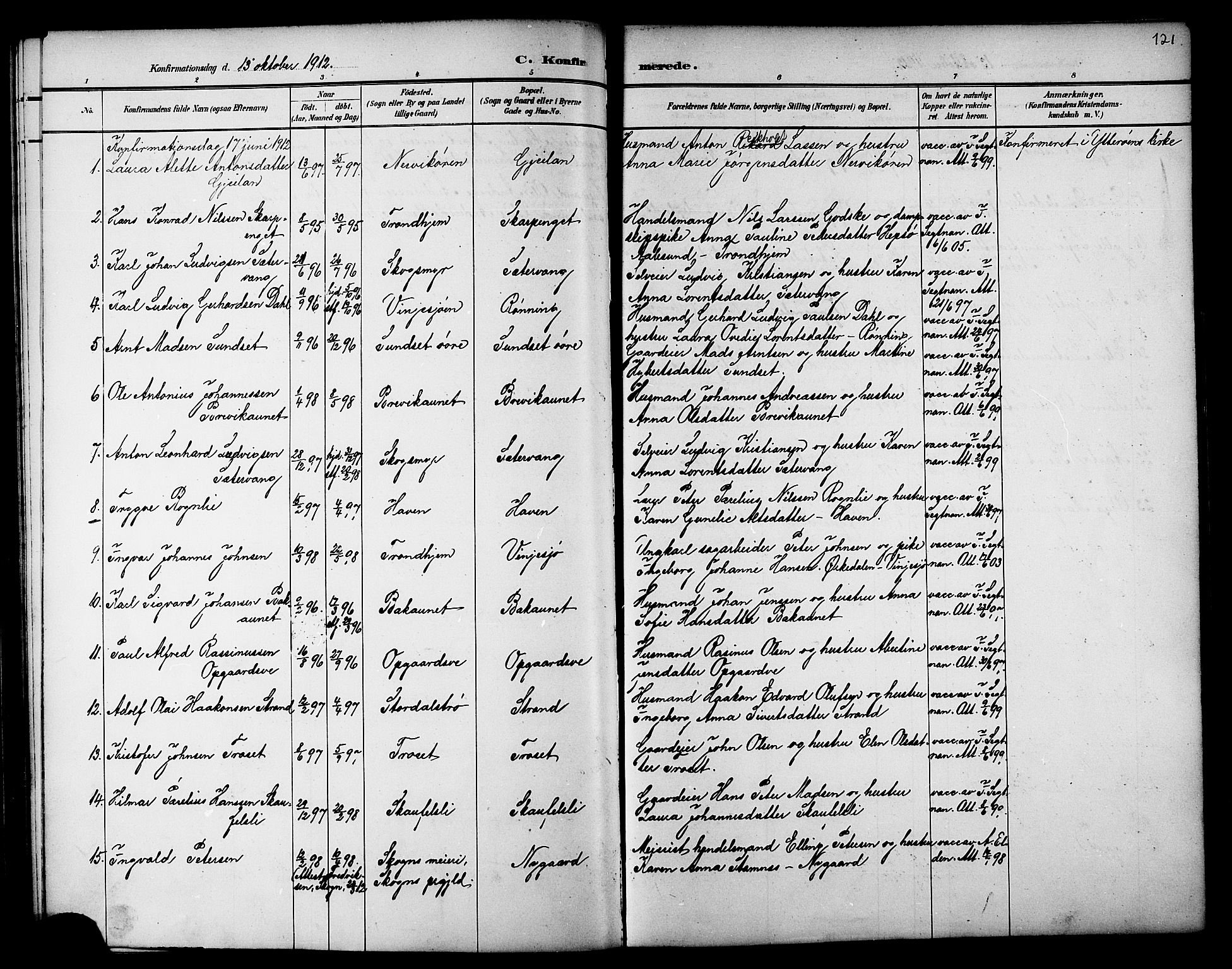 Ministerialprotokoller, klokkerbøker og fødselsregistre - Nord-Trøndelag, AV/SAT-A-1458/733/L0327: Parish register (copy) no. 733C02, 1888-1918, p. 121