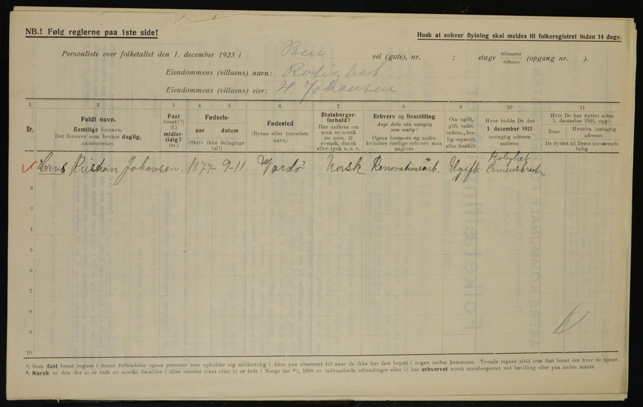 , Municipal Census 1923 for Aker, 1923, p. 36833