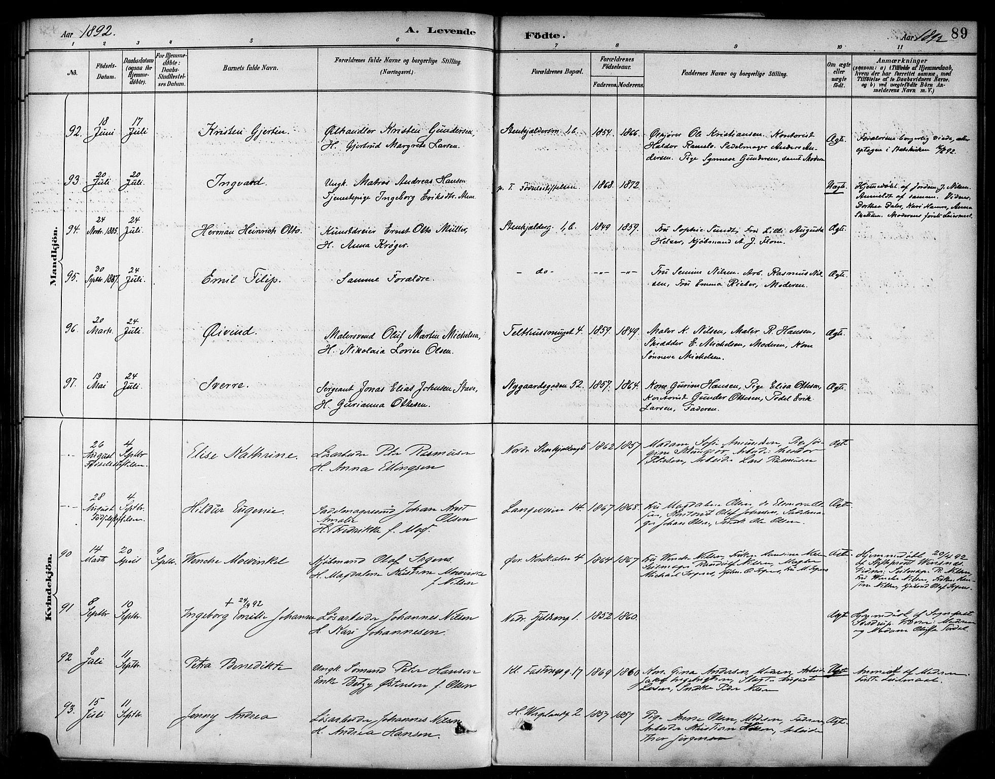 Korskirken sokneprestembete, SAB/A-76101/H/Haa/L0022: Parish register (official) no. B 8, 1889-1899, p. 89
