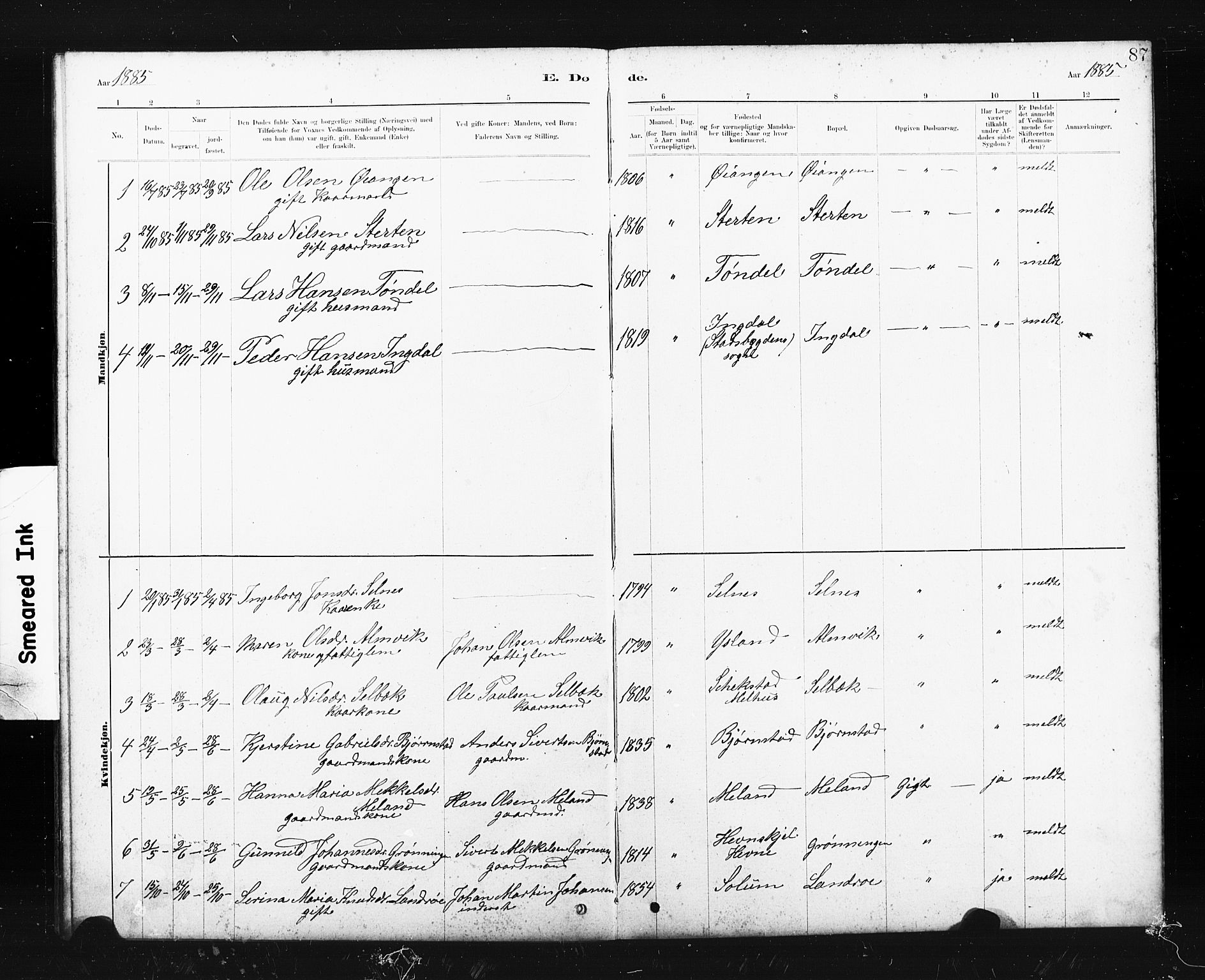 Ministerialprotokoller, klokkerbøker og fødselsregistre - Sør-Trøndelag, SAT/A-1456/663/L0761: Parish register (copy) no. 663C01, 1880-1893, p. 87