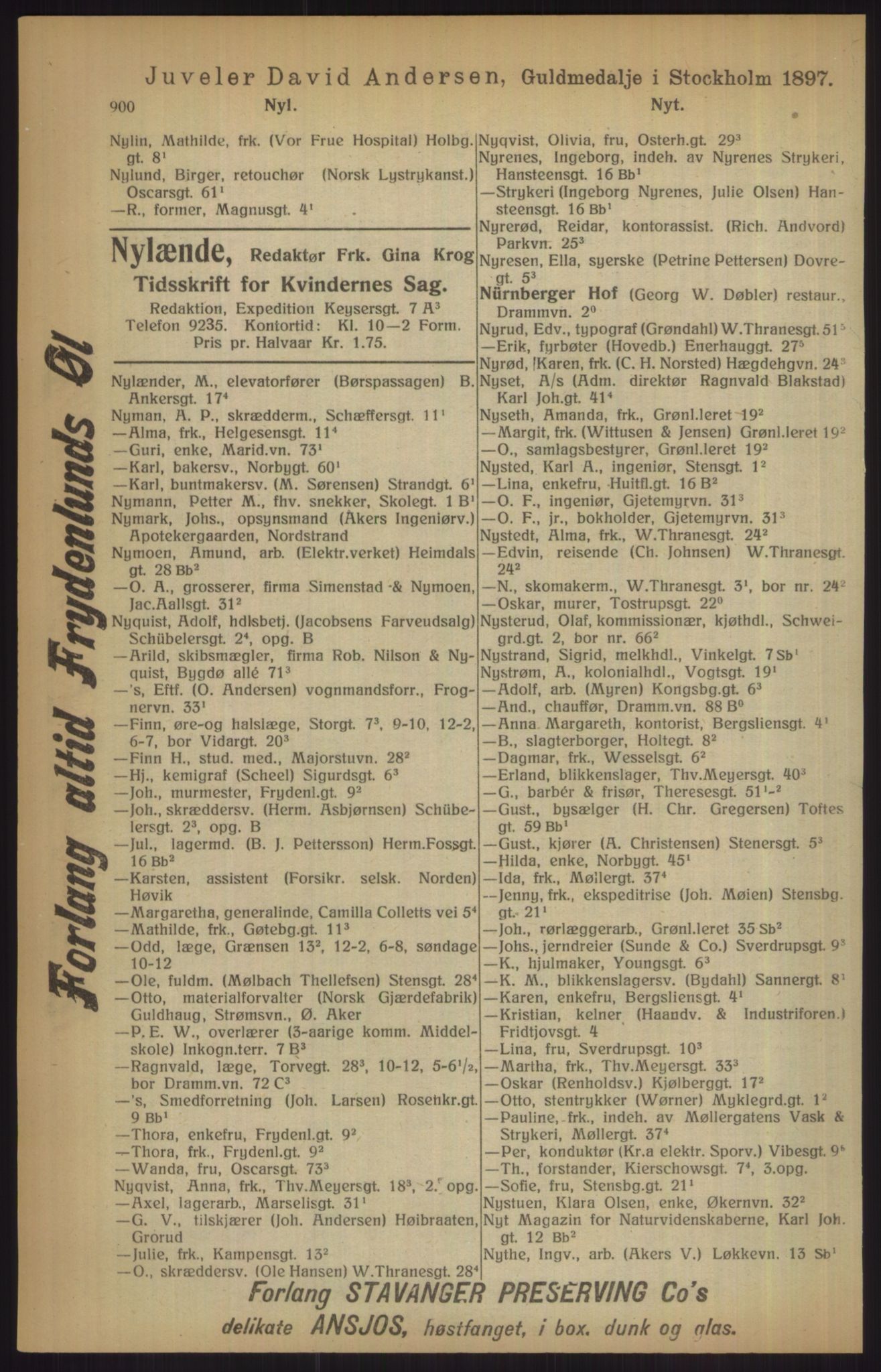 Kristiania/Oslo adressebok, PUBL/-, 1915, p. 900