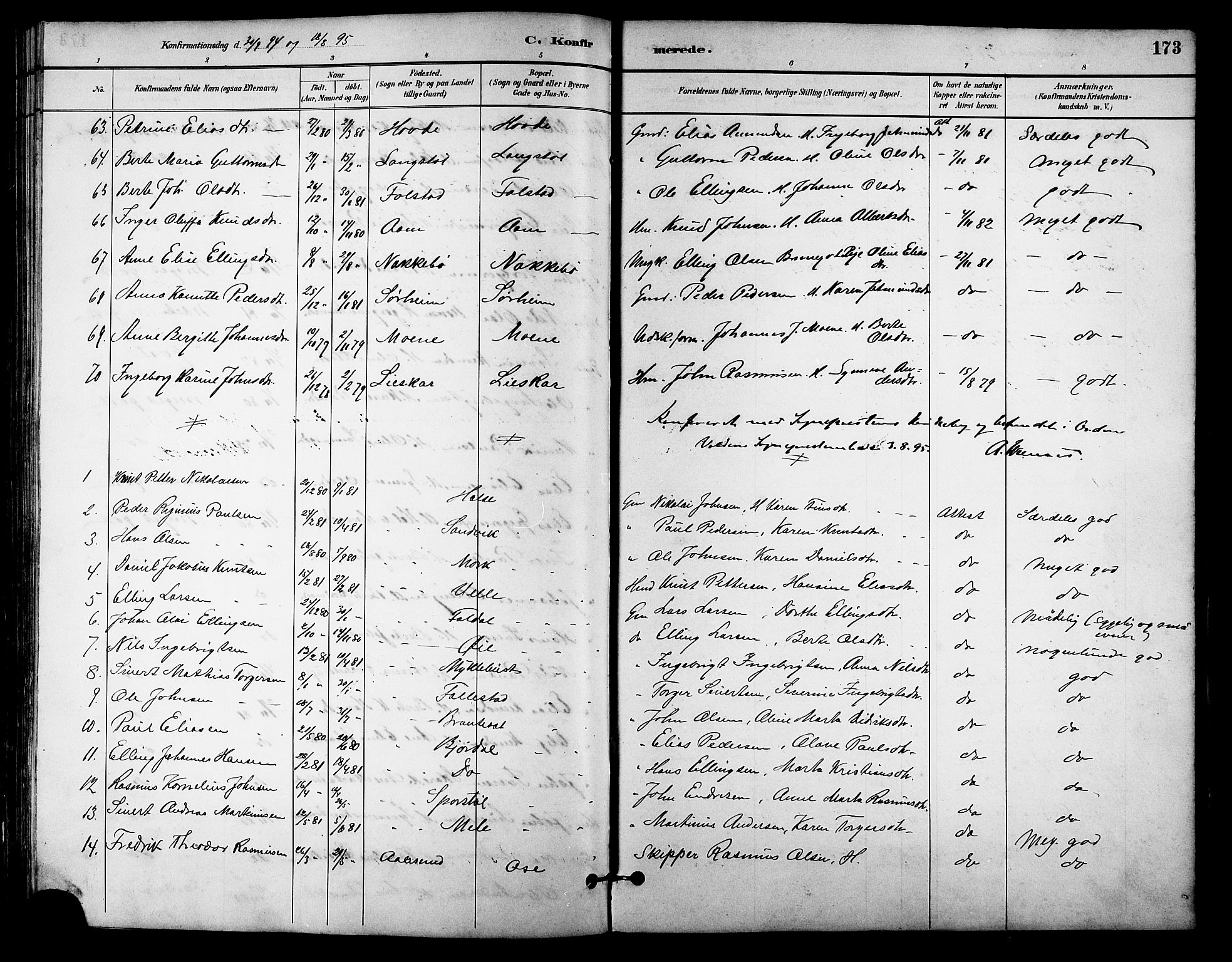 Ministerialprotokoller, klokkerbøker og fødselsregistre - Møre og Romsdal, AV/SAT-A-1454/513/L0189: Parish register (copy) no. 513C03, 1883-1904, p. 173