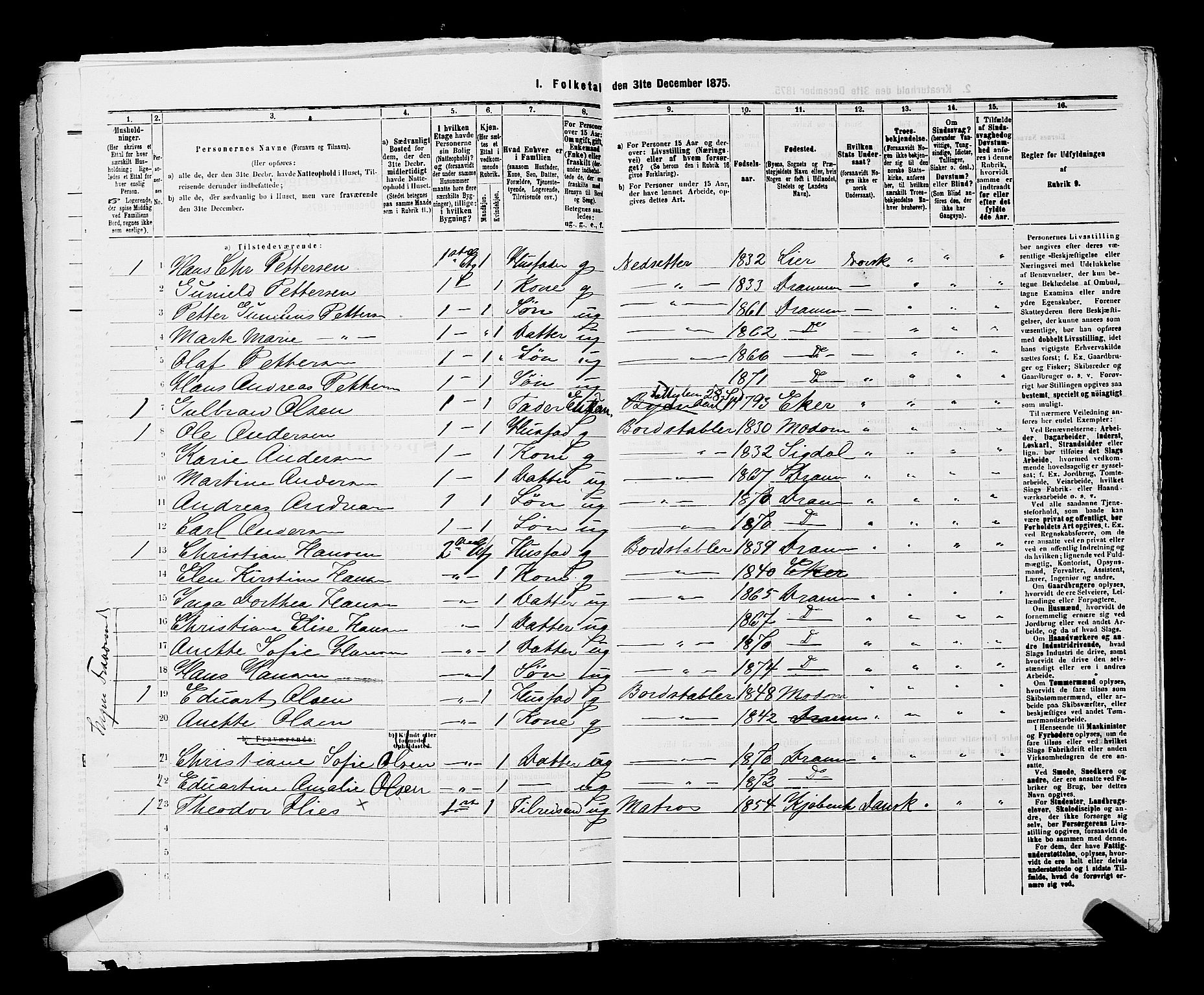 SAKO, 1875 census for 0602 Drammen, 1875, p. 3318
