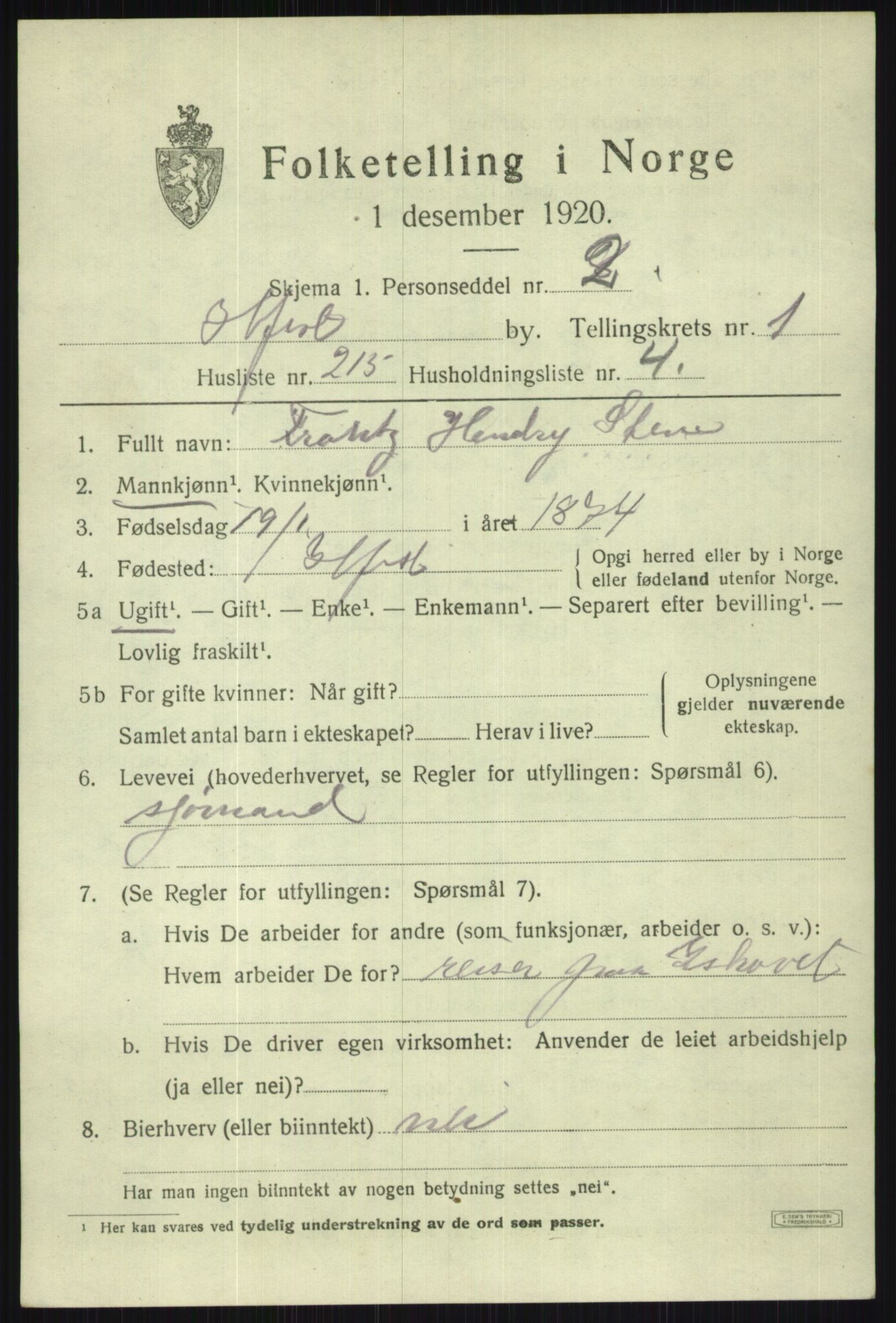 SATØ, 1920 census for Hammerfest, 1920, p. 5406