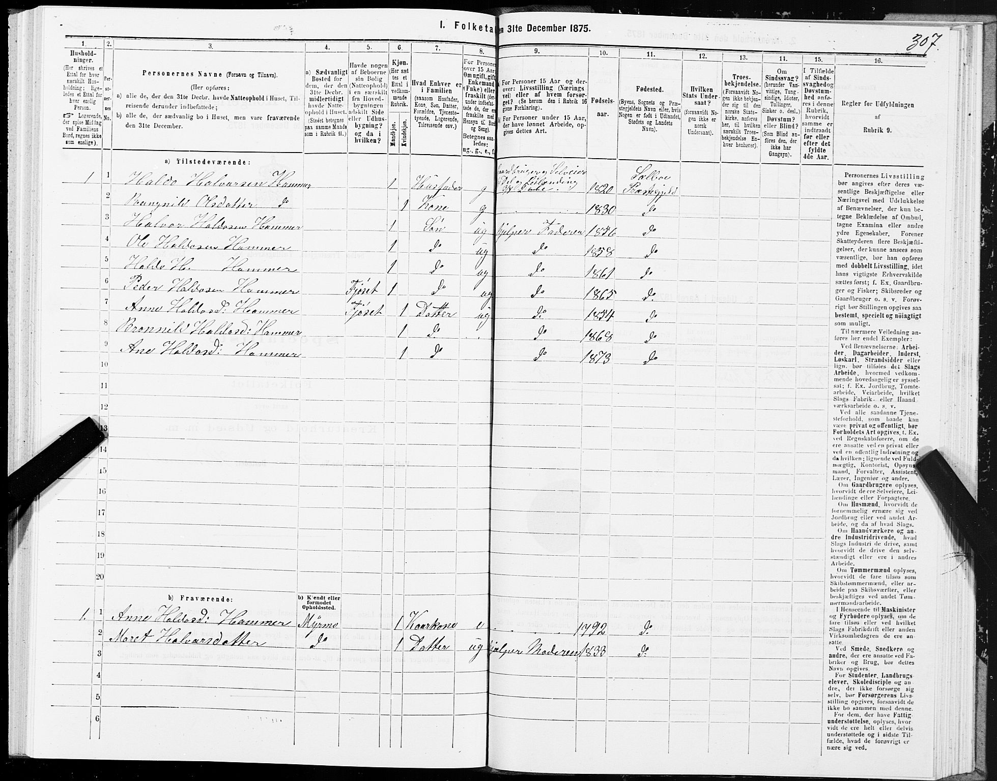 SAT, 1875 census for 1664P Selbu, 1875, p. 6307