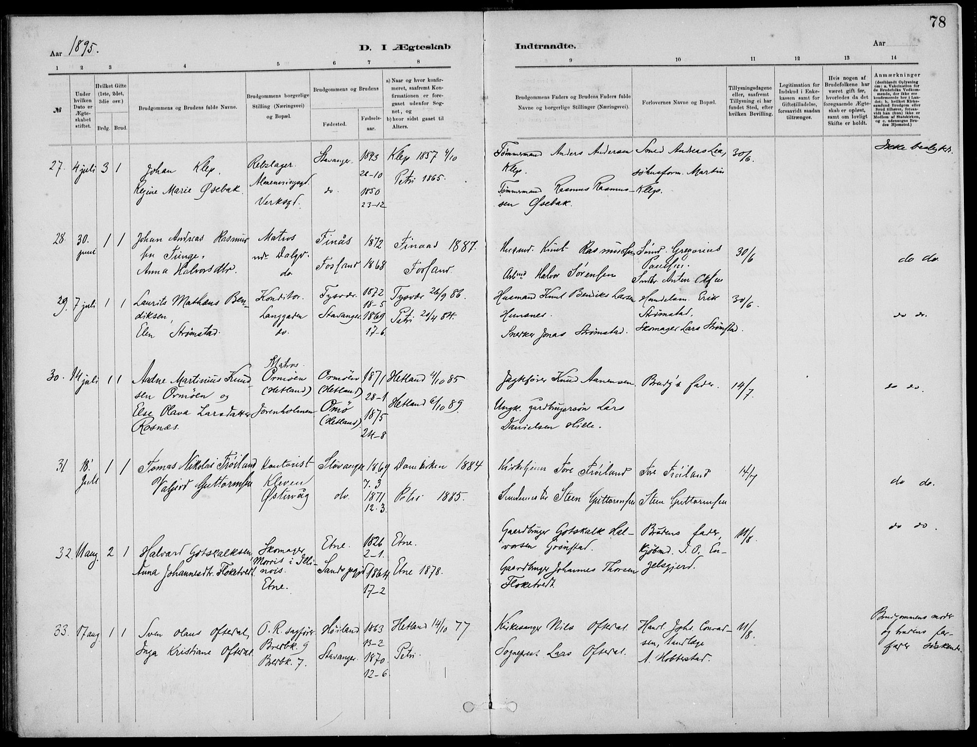 St. Petri sokneprestkontor, AV/SAST-A-101813/001/30/30BB/L0005: Parish register (copy) no. B 5, 1878-1895, p. 78