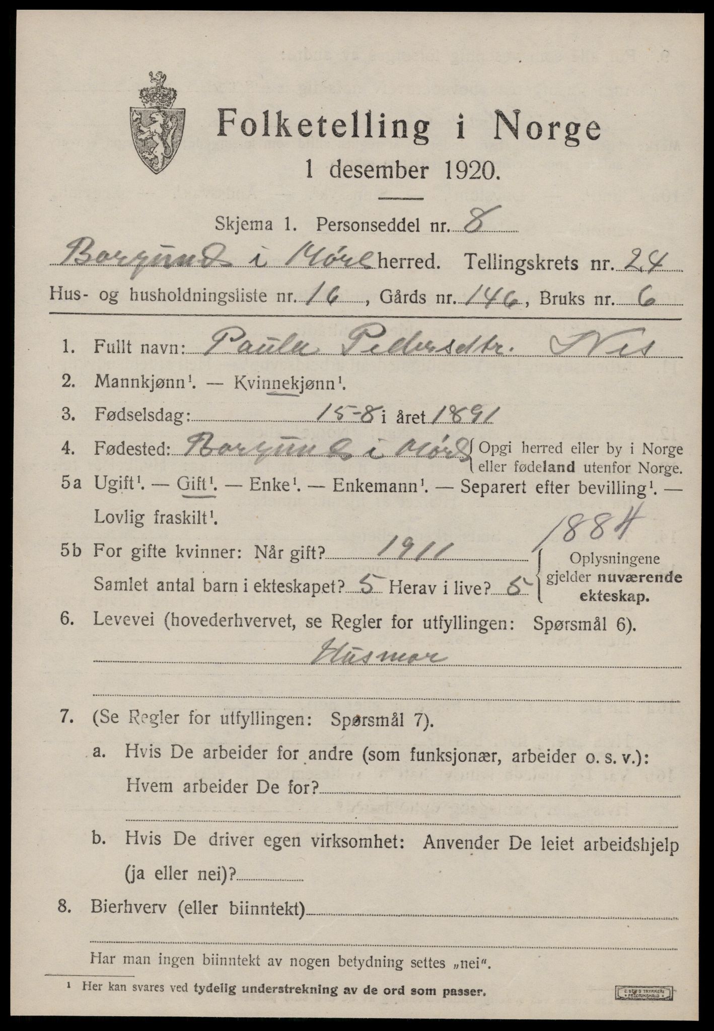 SAT, 1920 census for Borgund, 1920, p. 16786